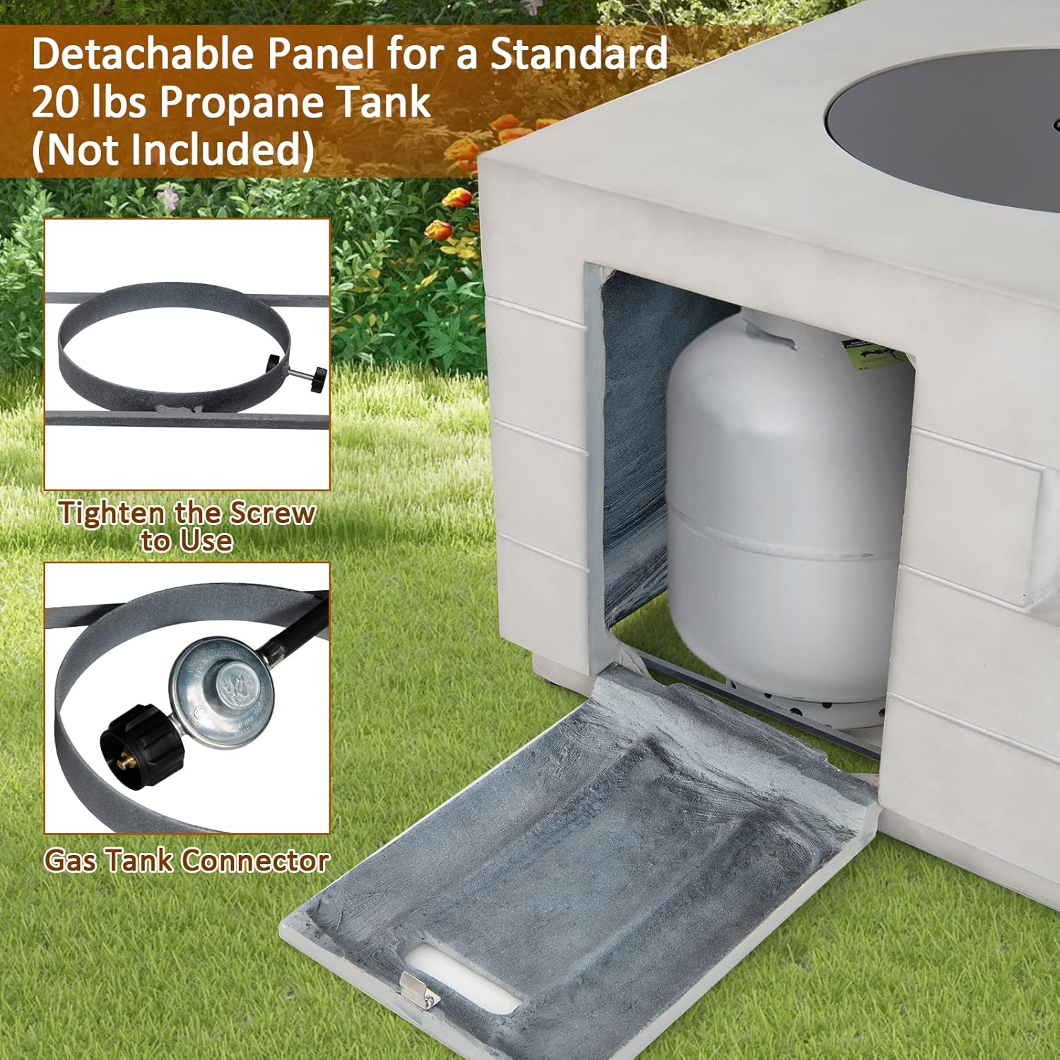 Tangkula 35 Inch Concrete Propane Gas Fire Pit Table, Patiojoy Square Outdoor Propane Fire Table with Protective Cover Lava Rocks & Metal Lid, 50,000BTU Outdoor Concrete Fire Table for Patio, Garden