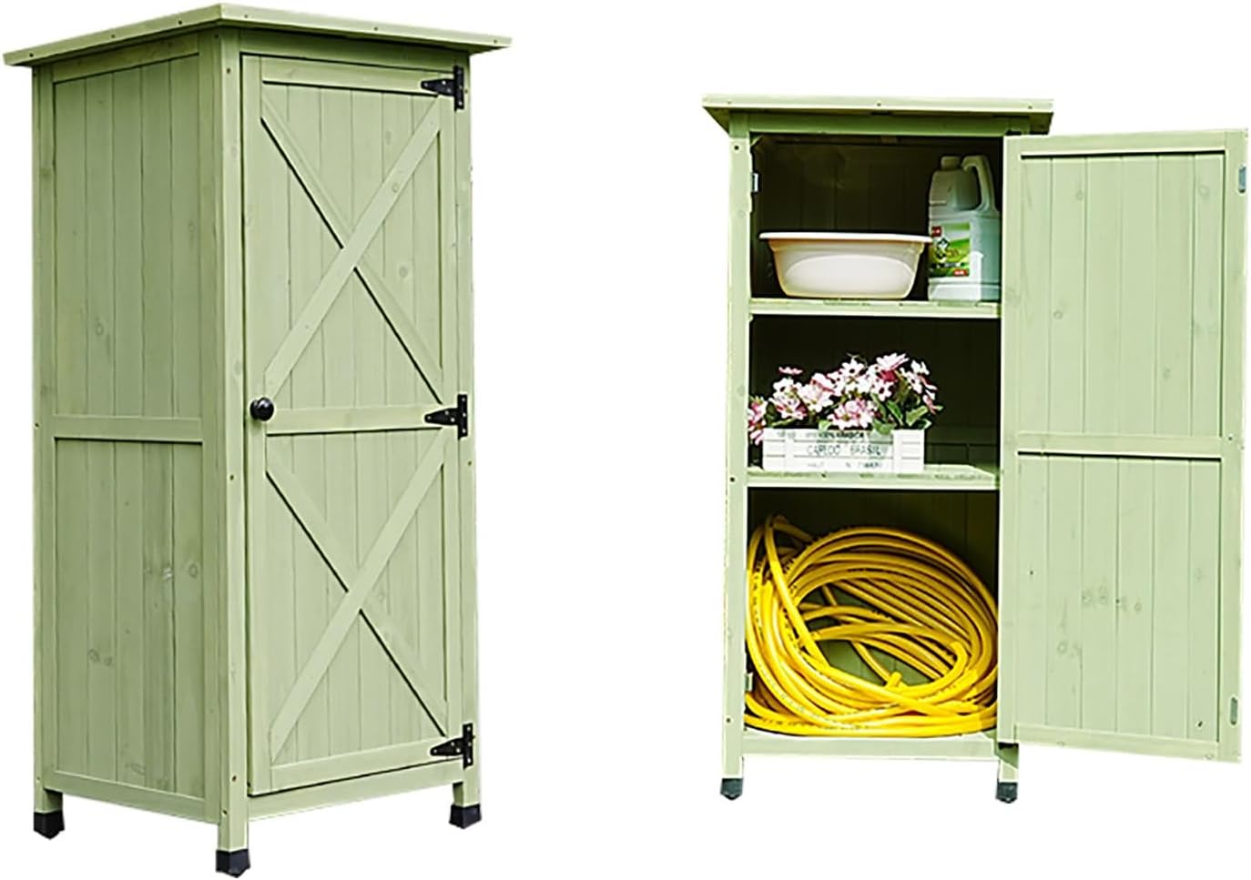 FORRTY Outdoor Storage Box Waterproof Outdoor Container Deck Box Solid Wood Material is Strong and Durable Three-layer Storage Space with Adjustable Splint(Blue)