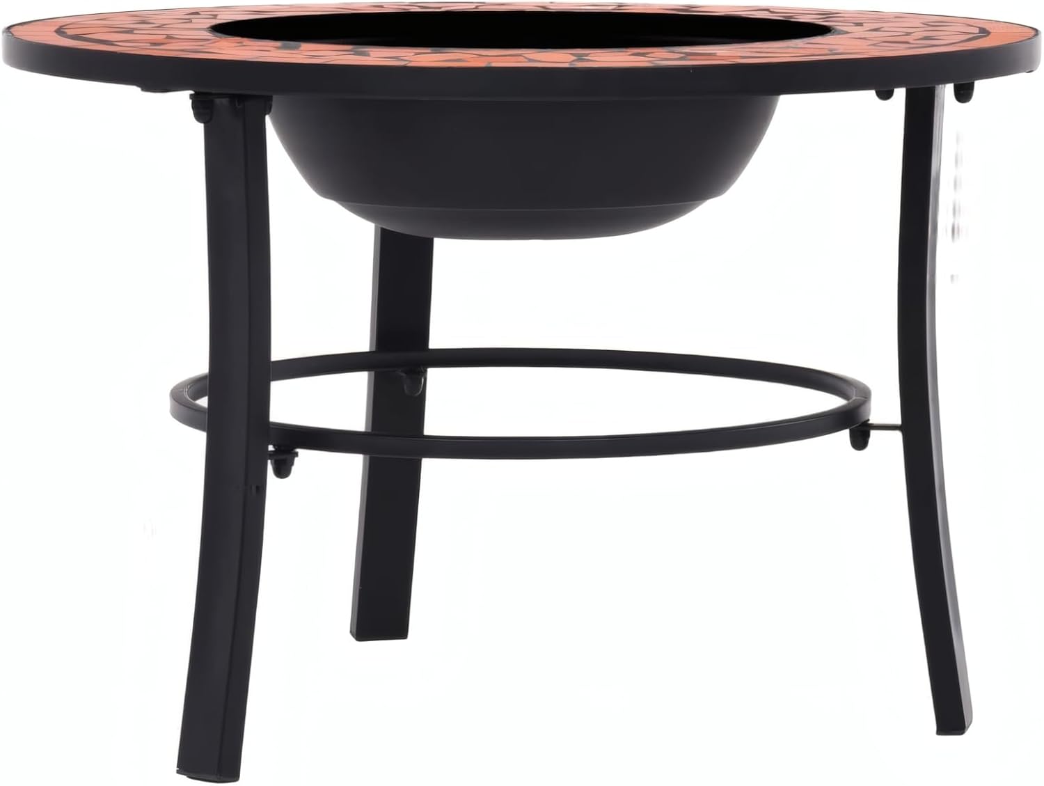 Penau Mosaic Ceramic Fire Pit Bowl, Terracotta Outdoor Fire Pit, Steel Fire Bowl with Round Tabletop and Insulation Grid, Three-Leg Stand, 26.8 x 26.8 x 17.7 Inchs