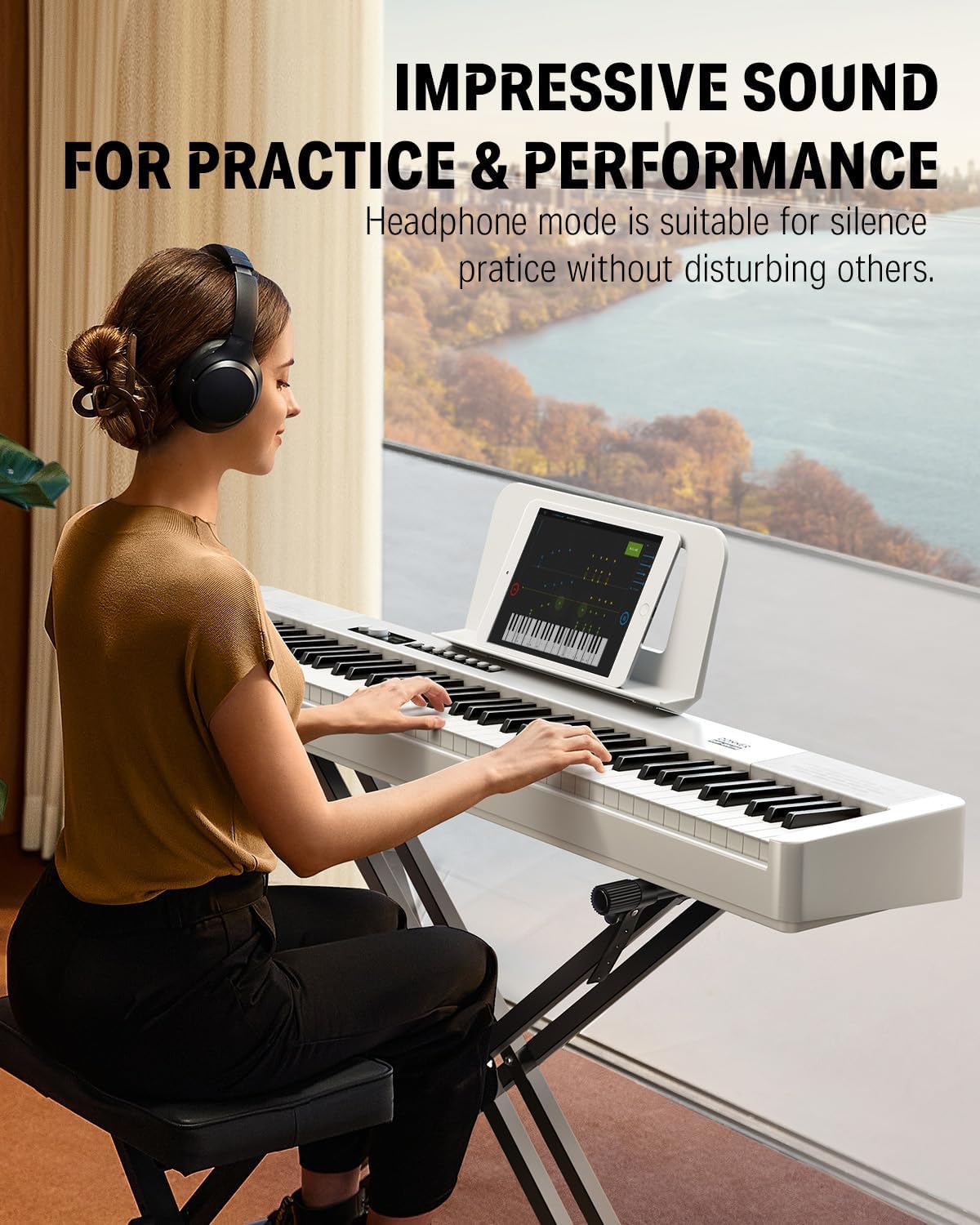 Donner DEP-20 Lite Beginner Digital Piano 88 Key Weighted Full Size Keyboard, Portable Electric Piano Set with Stand, Sustain Pedal, Keyboard Stickers for Beginners Adults, White