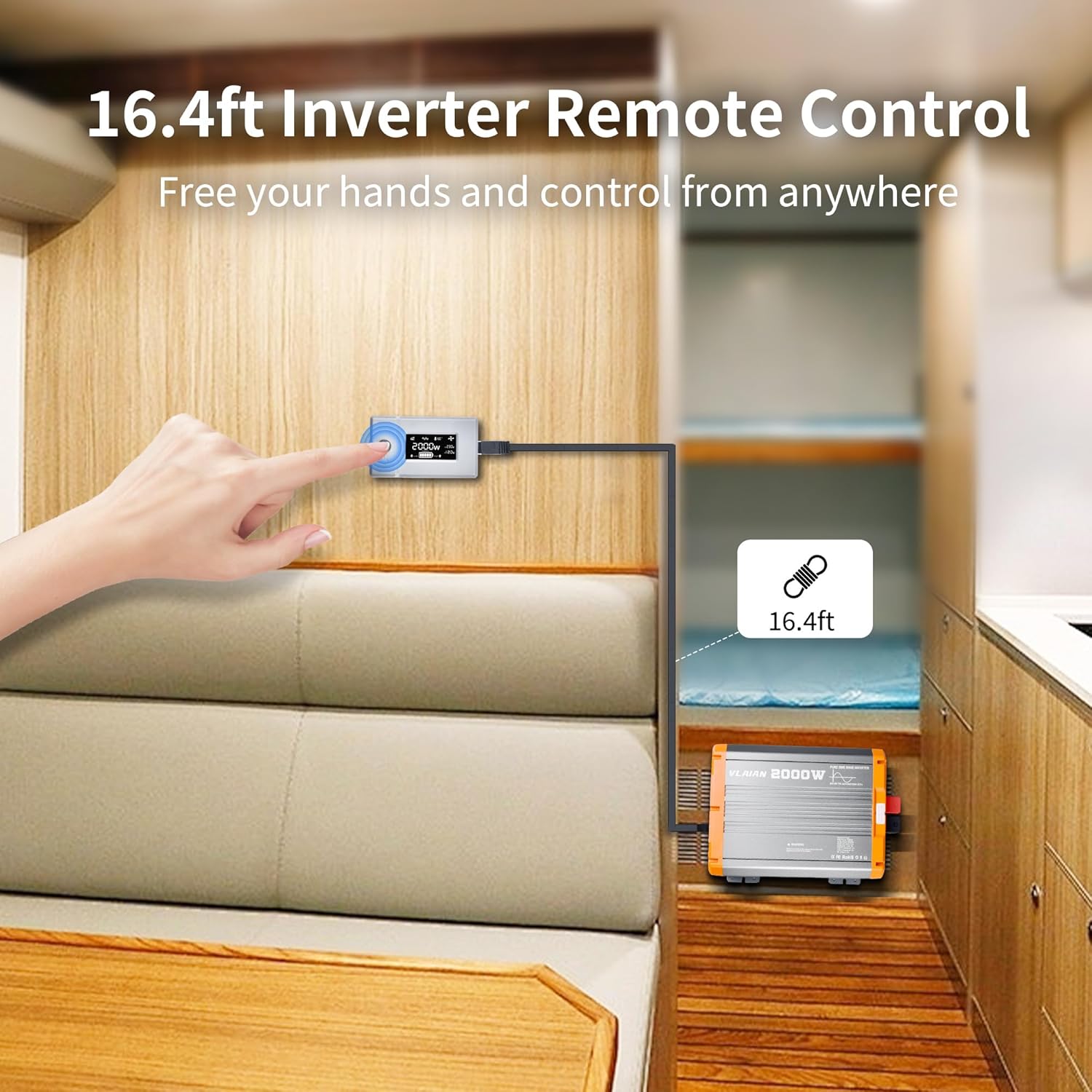 2000W Pure Sine Wave Inverter,12V DC to 110V AC Power Inverter for Vehicles RV,Truck,Car,Solar Off-Grid Converter with 2 AC Outlet,27W Type-C,5V 3A USB-A,Hardwire Port，16ft Remote Controller