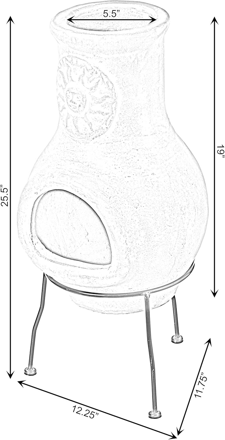 Outdoor Clay Chiminea Sun Design Charcoal Burning Fire Pit with Sturdy Metal Stand