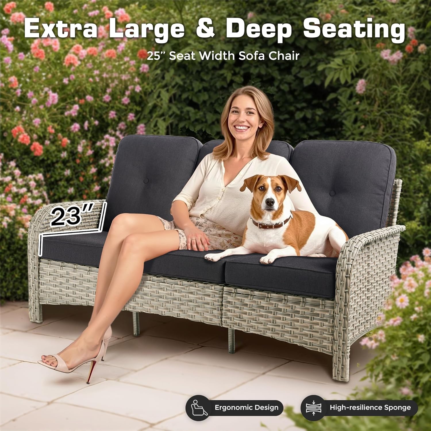 9 PCS Outdoor Patio Furniture Set with Fire Pit Table and Swivel Rocking Chairs,All Weather Wicker Rattan Patio Seating Sofa and Chair Set with Ottomans,Outdoor Conversation for Porch Deck Yard,Black