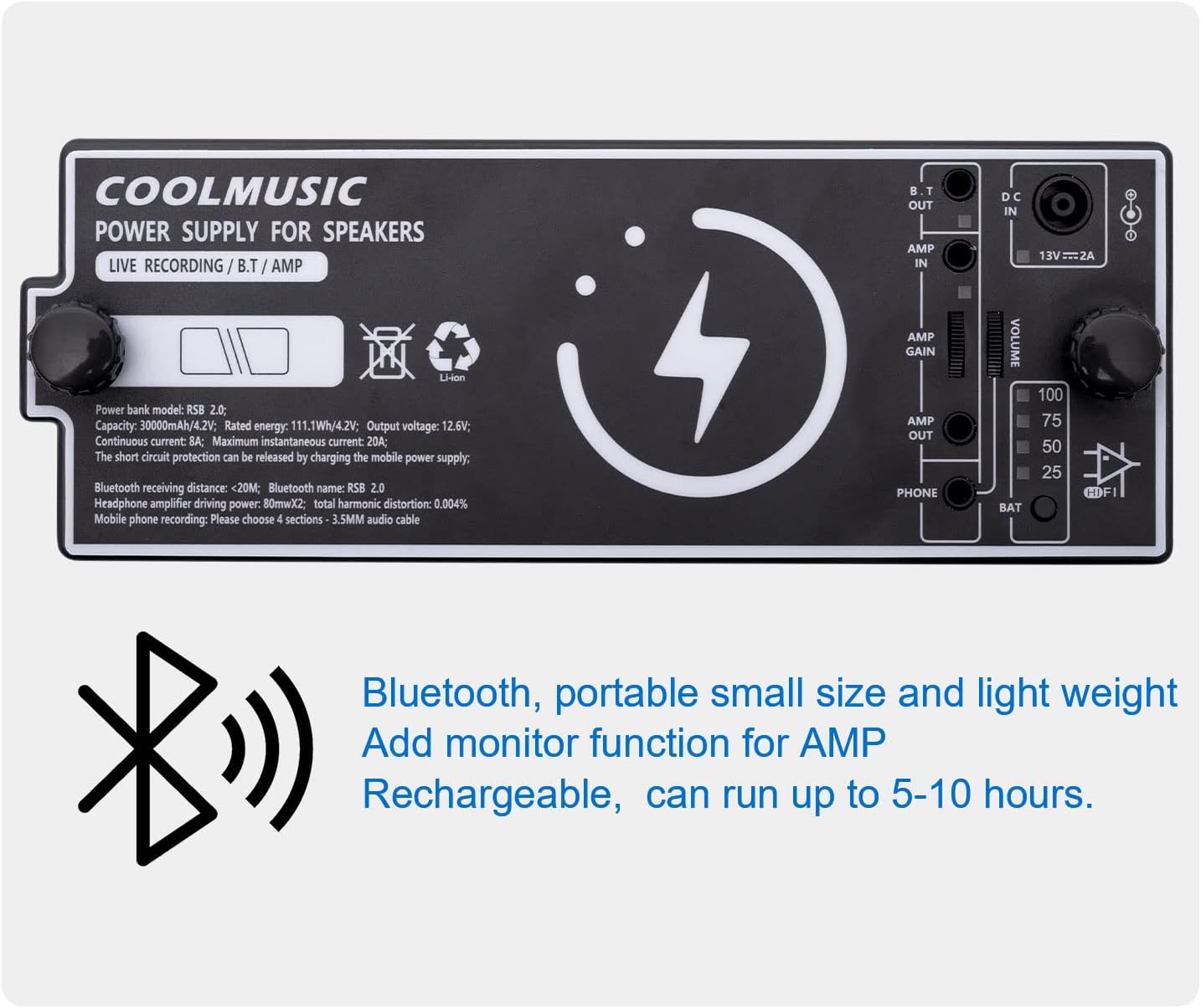 COOLMUSIC Battery for Guitar Amplifier Roland Cube Street EX, Power Bank PRO，Rechargeable, Headphone Amp, Bluetooth，Backup