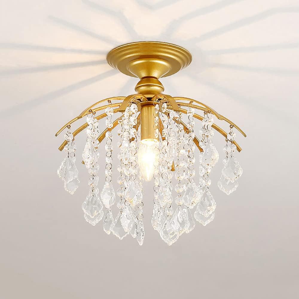Crystal Ceiling Lamp Postmodern Semi Flush Mount Ceiling Light, Postmodern Mini Chandelier Lighting Fixture E14 Close to Ceiling Lamps for Kitchen Bedroom Hallway Entryway
