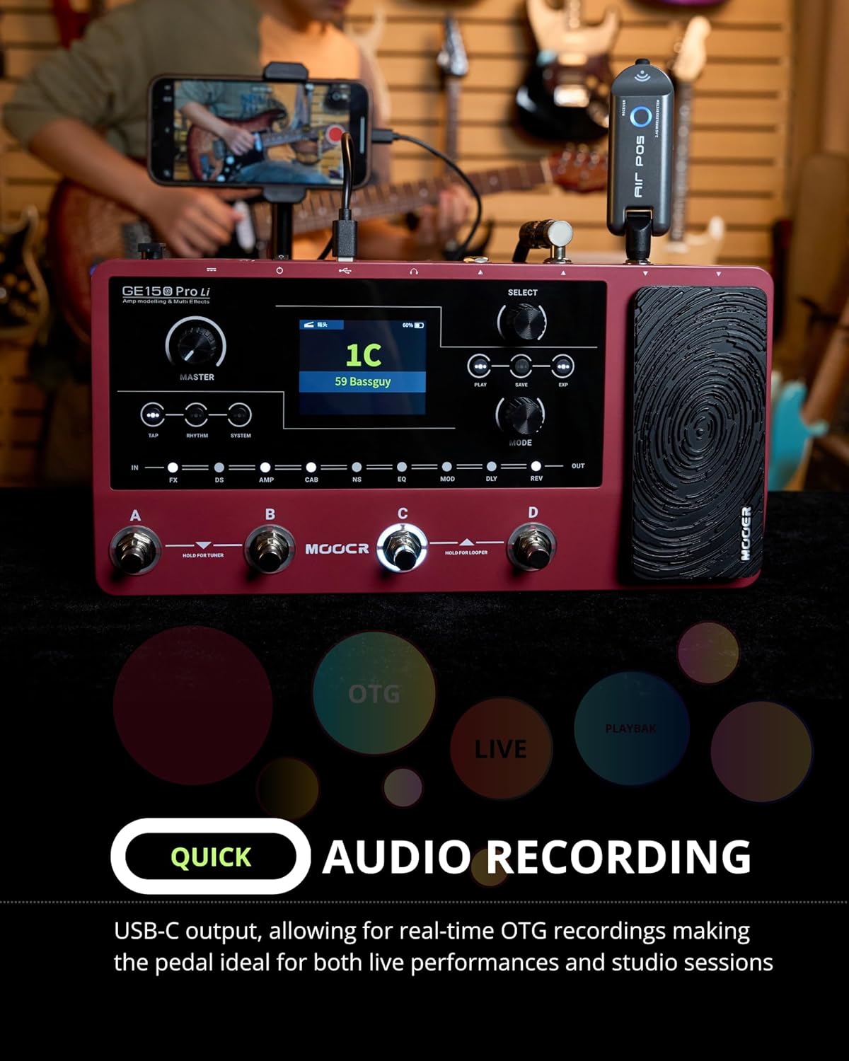 MOOER GE150 Pro Li Guitar Amp Modelling Multi Effects And GWU4 UHF Transmitter Receiver