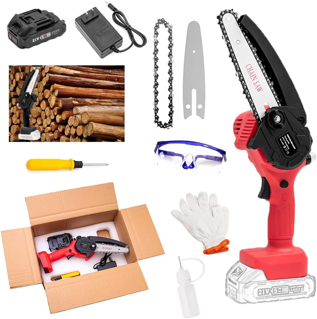 6 Inch Cordless Chainsaw with Charger,Mini Chain Saw,Mini Chainsaw with Battery,Cordless Battery Power, Portable Electric Chainsaw, Suitable for Gardening, Wood, Outdoor Camping