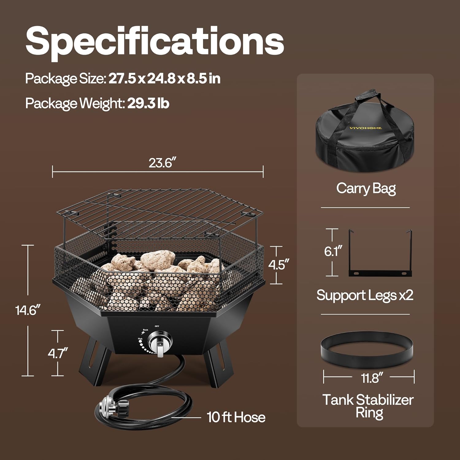 VIVOHOME Portable 58,000 BTU Propane Fire Pit, 24-Inch Smokeless Outdoor Design with Carry Bag, and VIVOHOME Oval Cast Iron Grill with Interchangeable Grates & Griddle