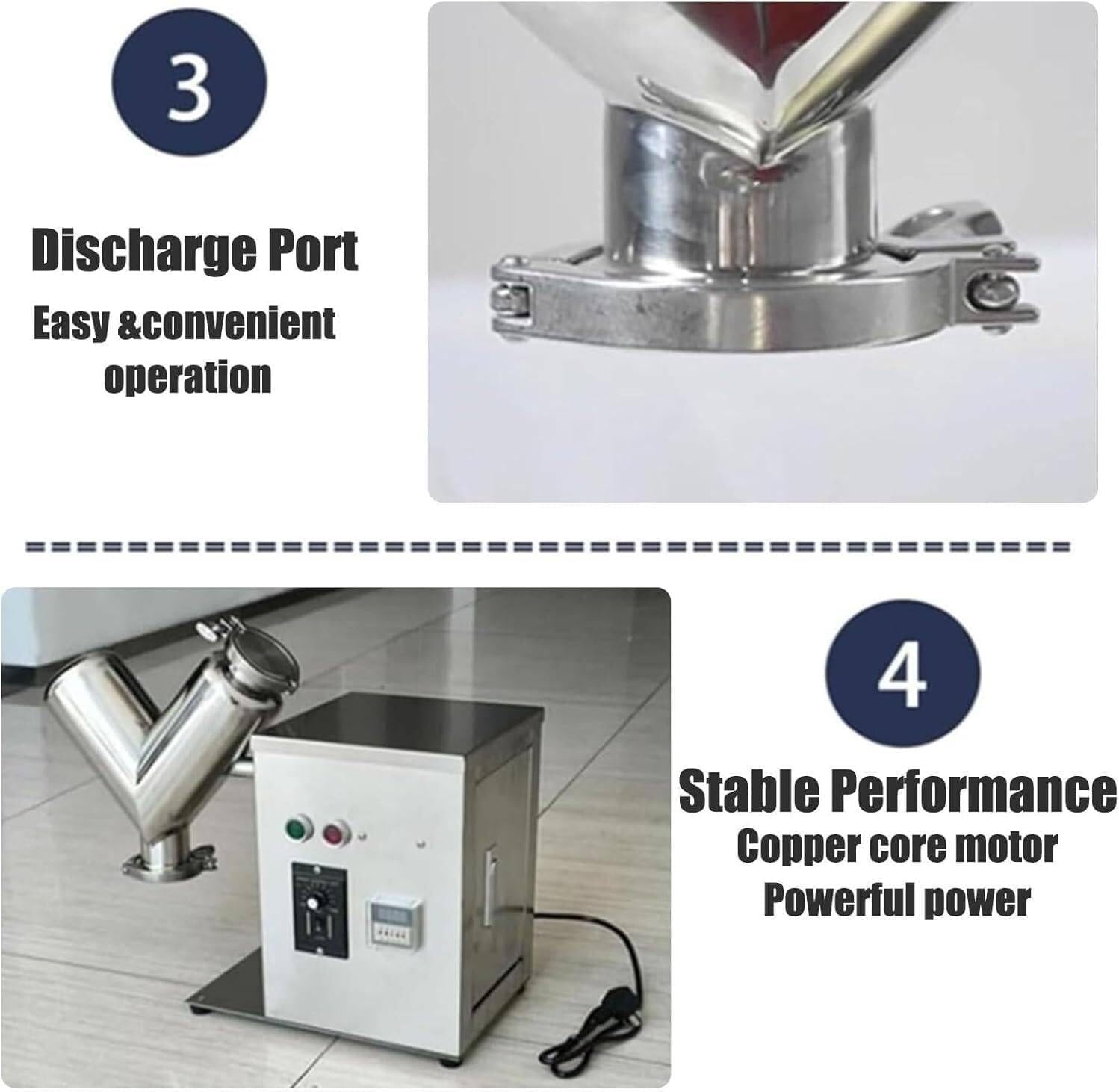 Feed Mixing Machine, 2L V-Type Dry Powder Mixer Particle Granule Blender, Adjustable Speed, for Feed, Medicinal Powder