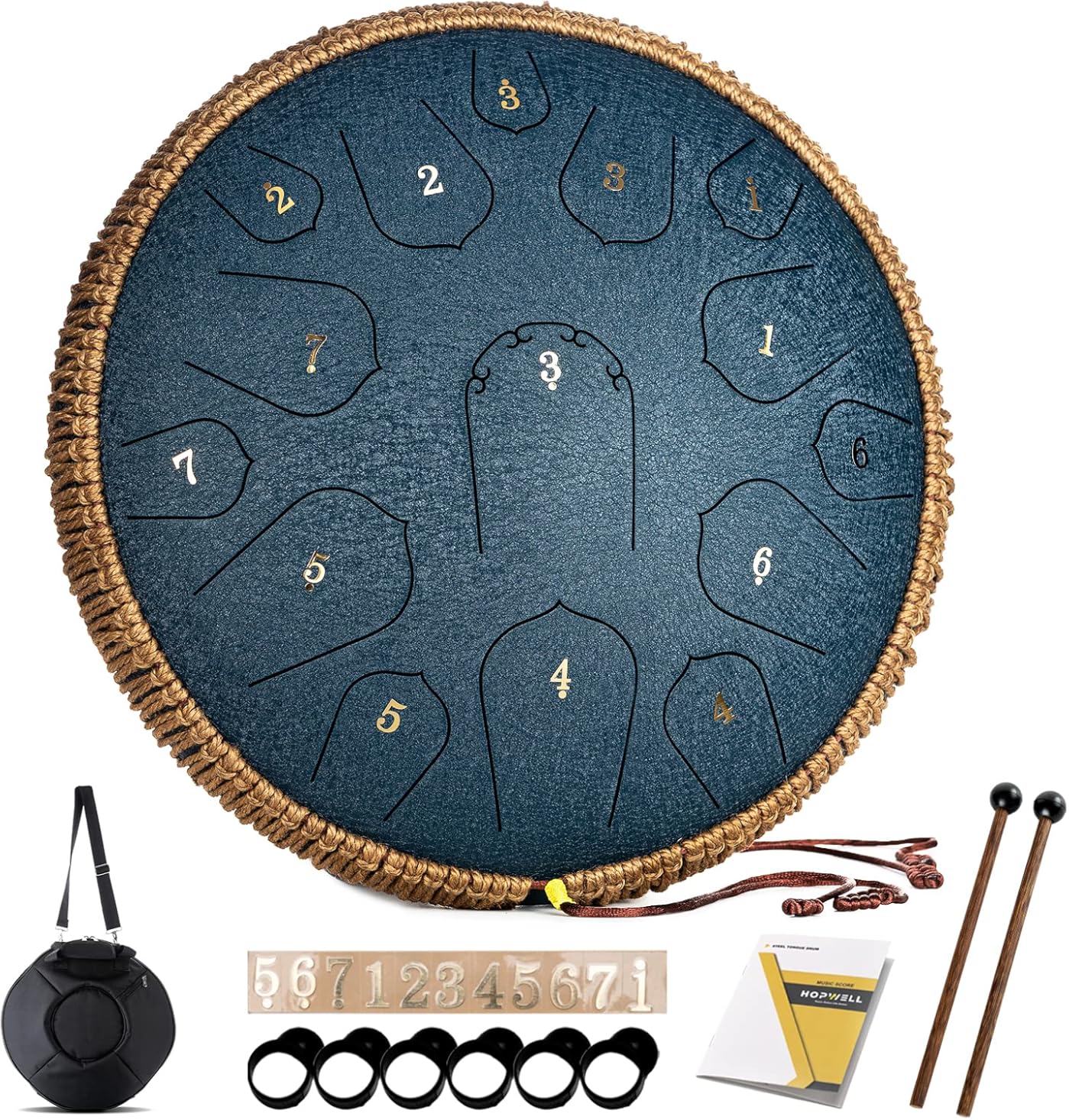 Steel Tongue Drum - 14 Inch 15 Note Tongue Drum - Hand Pan Drum with Music Book, Handpan Drums Mallets and Carry Bag, D Major (Navy Blue)