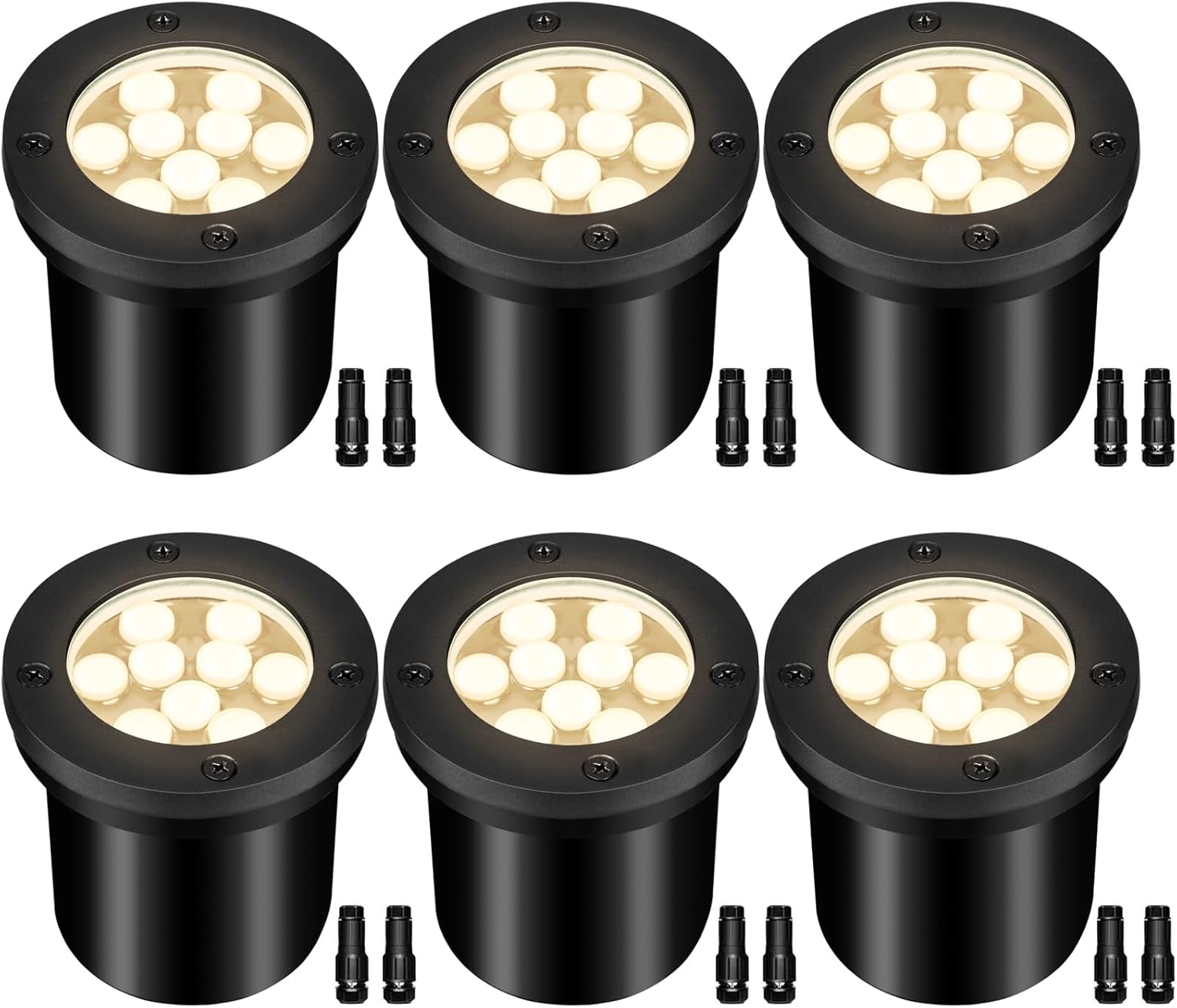 9W Low Voltage Landscape Lights, AC/DC 12-24V In-Ground Lights IP68 Waterproof 2700K Warm White Outdoor Well Lights for Yard Pathway Driveway Deck(6 Pack)