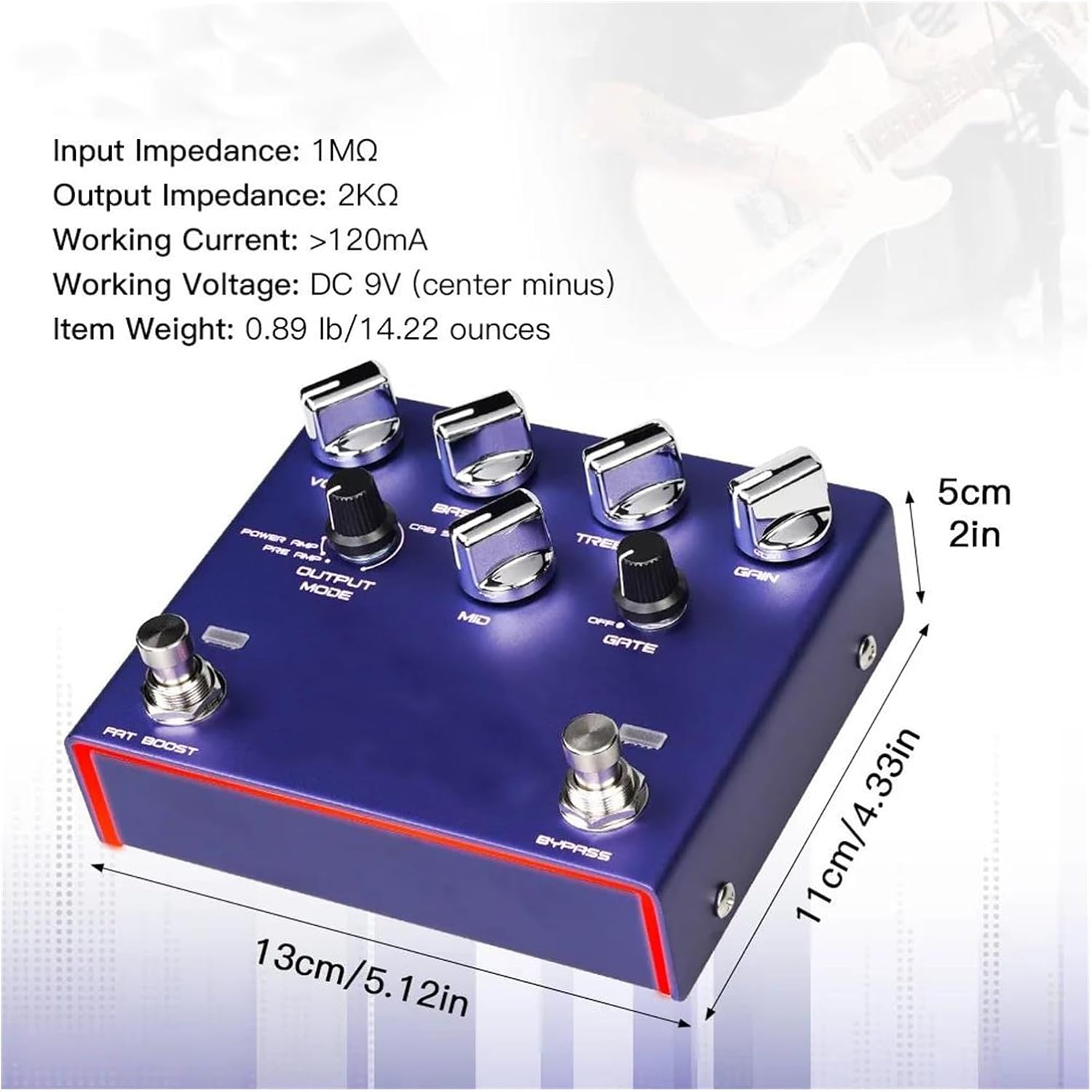 Professional Guitar Effects Pedals Distortion Guitar Effect Pedal Metal Tone Gain Amplifier(R18addadapter)