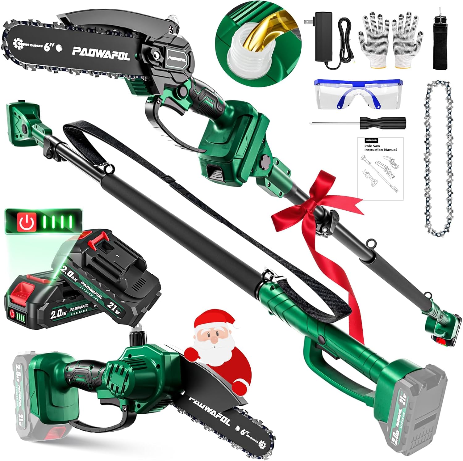 2-in-1 Pole Saws for Tree Trimming, Brushless Mini Chainsaw 6 Inch with Extension Pole, Electric Pole Saw with 2*2.0 Ah Battery Powered Pole Chainsaw, Electric Tree Trimmer for Branch Cutting