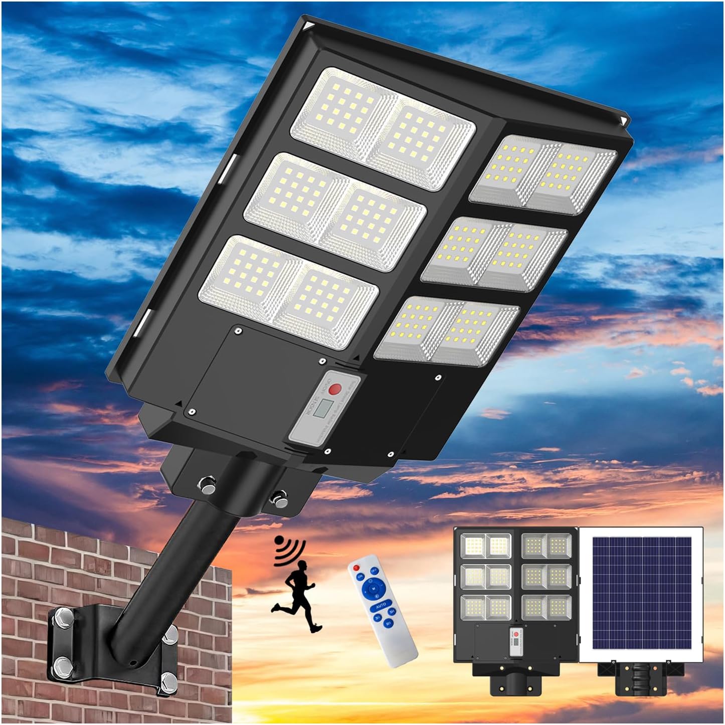 Solar Street Light, 4000W Solar Flood Lights Outdoor Waterproof 450000LM Commercial Parking Lot Light with Motion Sensor