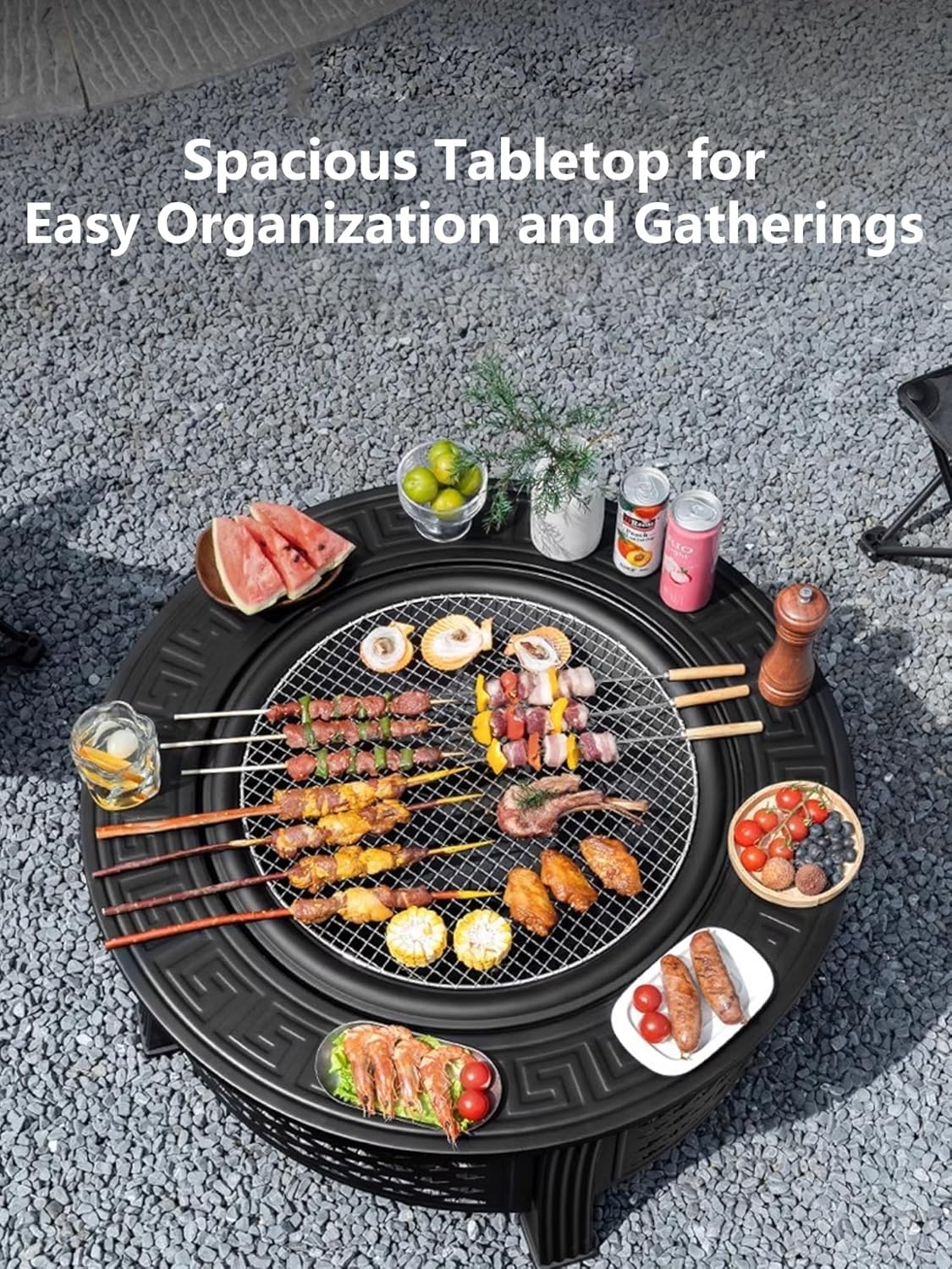 Fire Pit with Grill Large Firepit Table Outdoor Firepit for Yard Patio Bonfire Camping Picnic Party