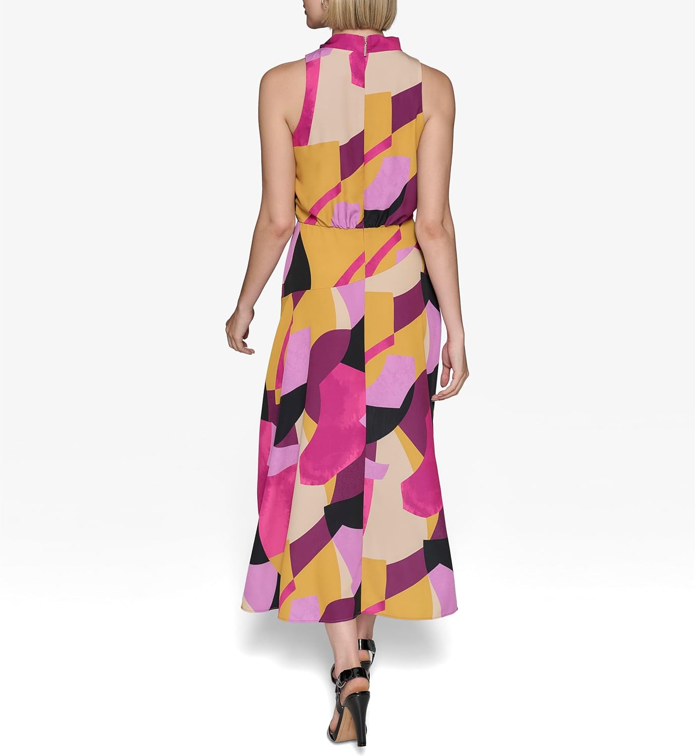 KARL LAGERFELD Womens Halter Neck Silky Crepe Colorful Geo Print Midi Dress
