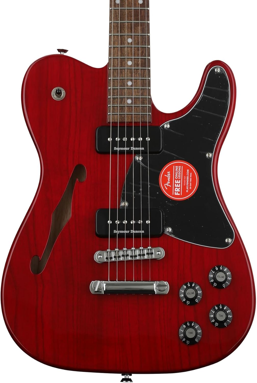 Fender Jim Adkins JA-90 Thinline Telecaster Electric Guitar, with 2-Year Warranty, Crimson Red Transparent, Laurel Fingerboard