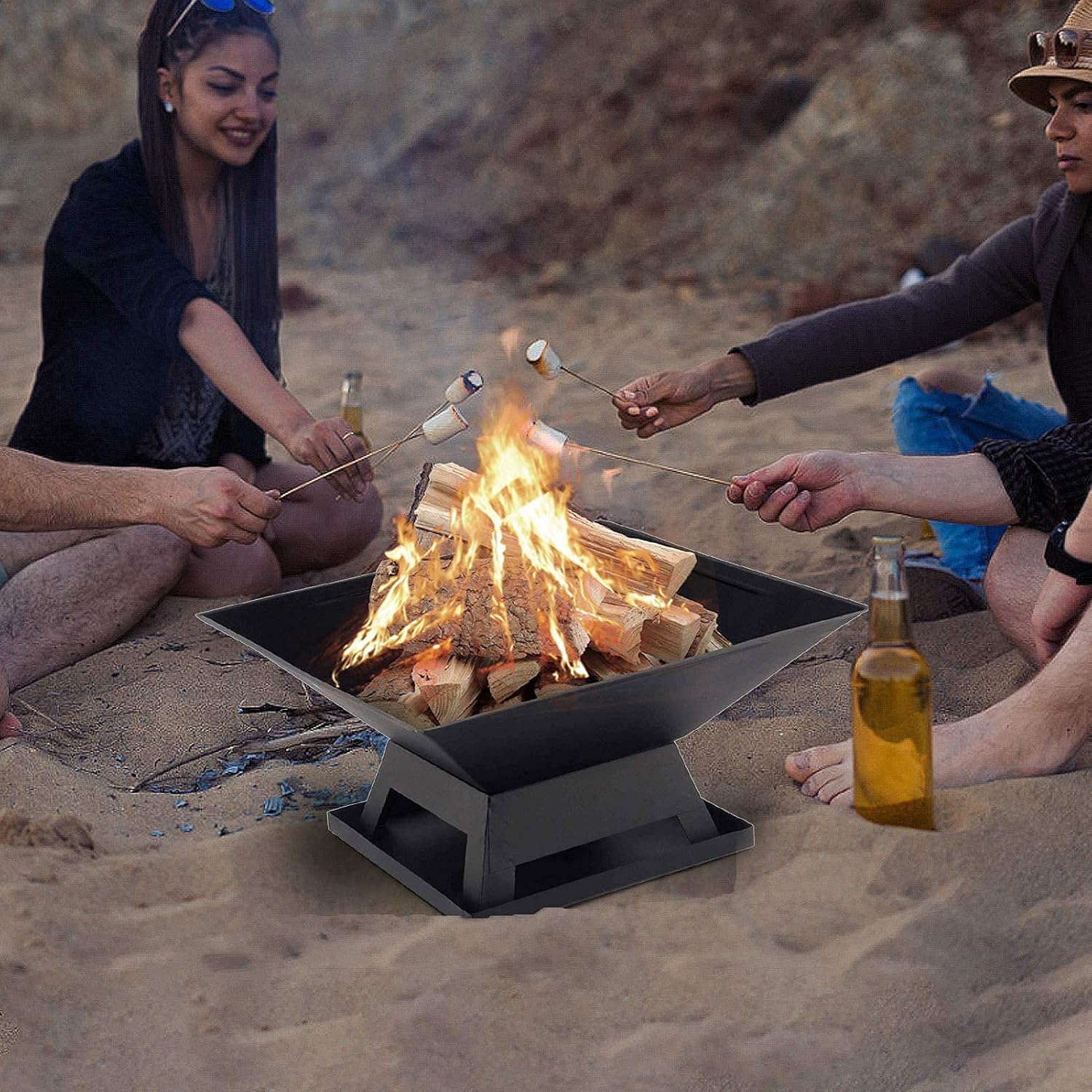 ItzZa Grill with Heater Outdoor Garden Black Barbeque Metal Brazier Patio Decor Firepit