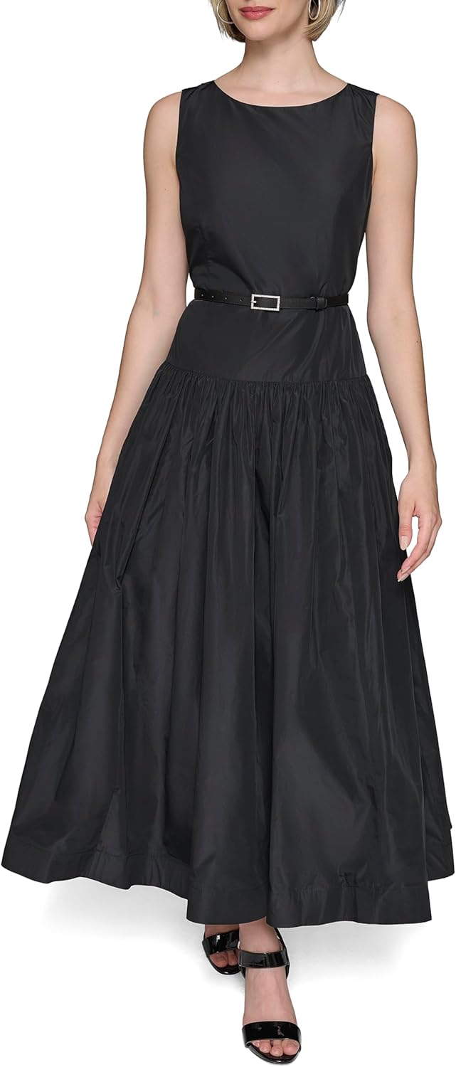 KARL LAGERFELD Women's Pockets Sleeveless Taffeta Midi Dress