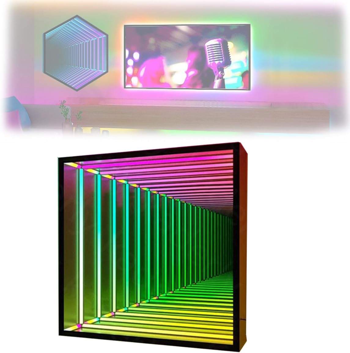 TERCAN Smart Wall-Mounted Mirrors Atmosphere Lamp,Infinity Mirror Tunnel Lamp, 3D Infinity Mirror Light Night Light for Christmas, Birthday Party, Kids Room, Living Room (Size : 30CM)