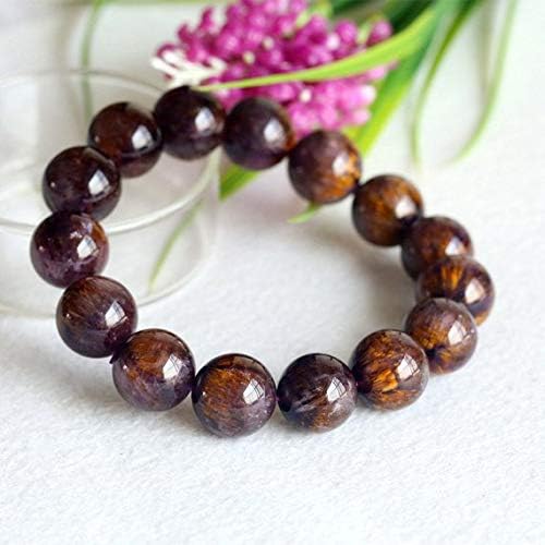 1 strands natural authentic gold purple titanium cacoxenite bracelet 14mm round big beads 14mm 04300