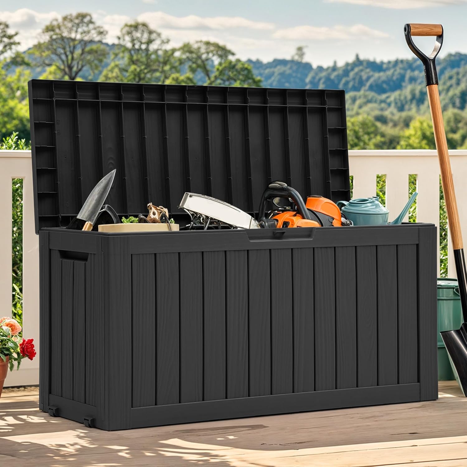 YITAHOME 72 Gallon Outdoor Storage Box w/Wheels, Resin Deck Box Indoor & Outdoor Patio Storage Box for Throw Pillows, Athletic Gear(Black)