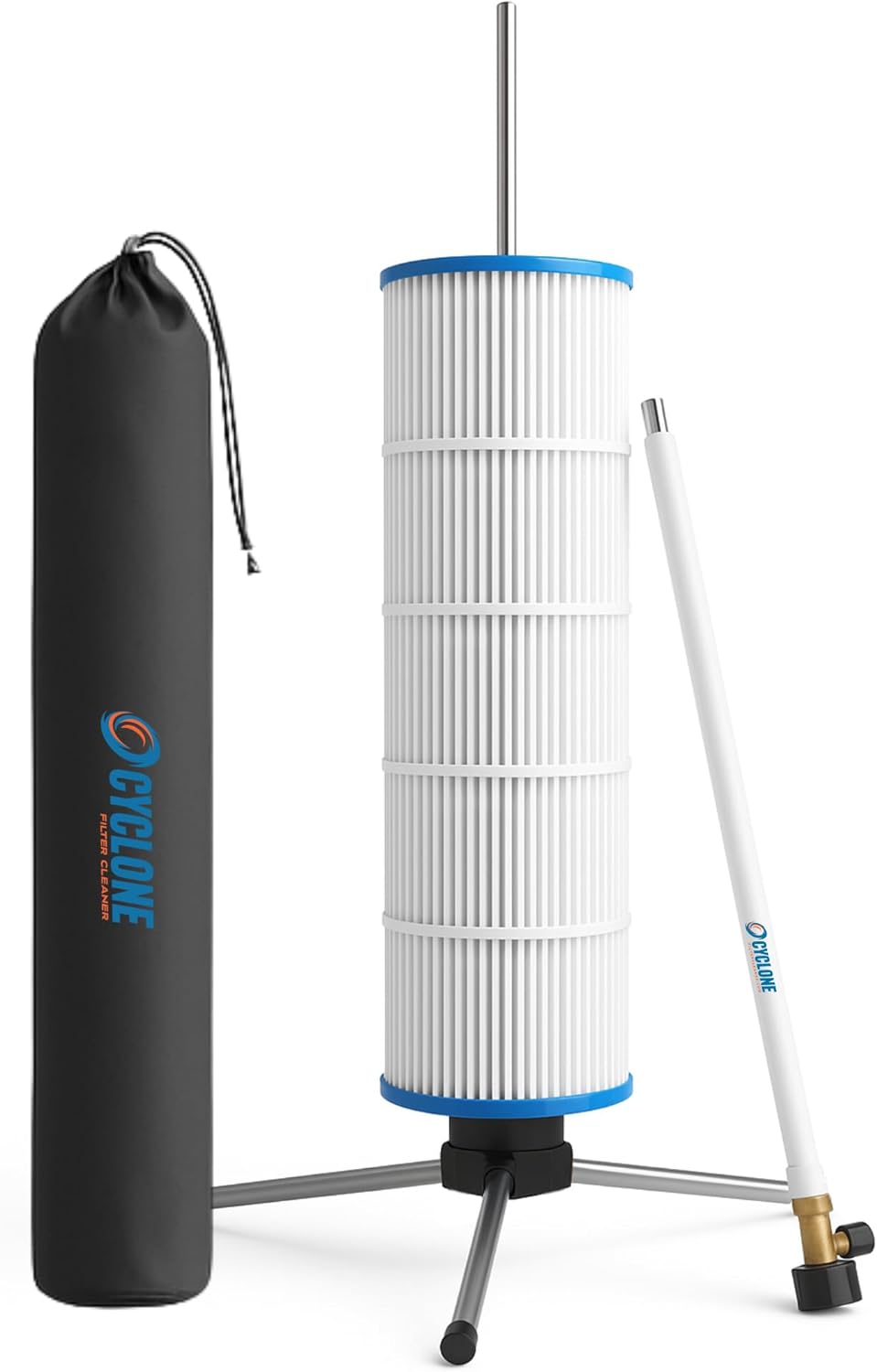 Cyclone Pool Filter Cleaner – Original Spinning Pool Cartridge Filter Cleaner with Tripod Stand & Spray Wand – Cleans 5X Faster – Fits Hayward, Pentair, Jandy (3”, 4”, 6” ID)