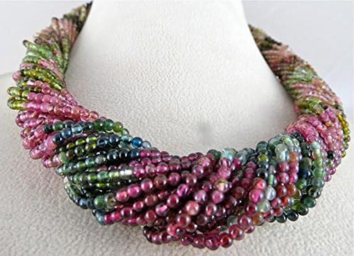 25 Line Natural Multi Tourmaline Round Beads Necklace 17 inches 3MM