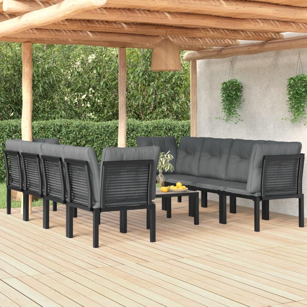 9 Piece Patio Lounge Set Black and Gray Poly Rattan Garden Furniture
