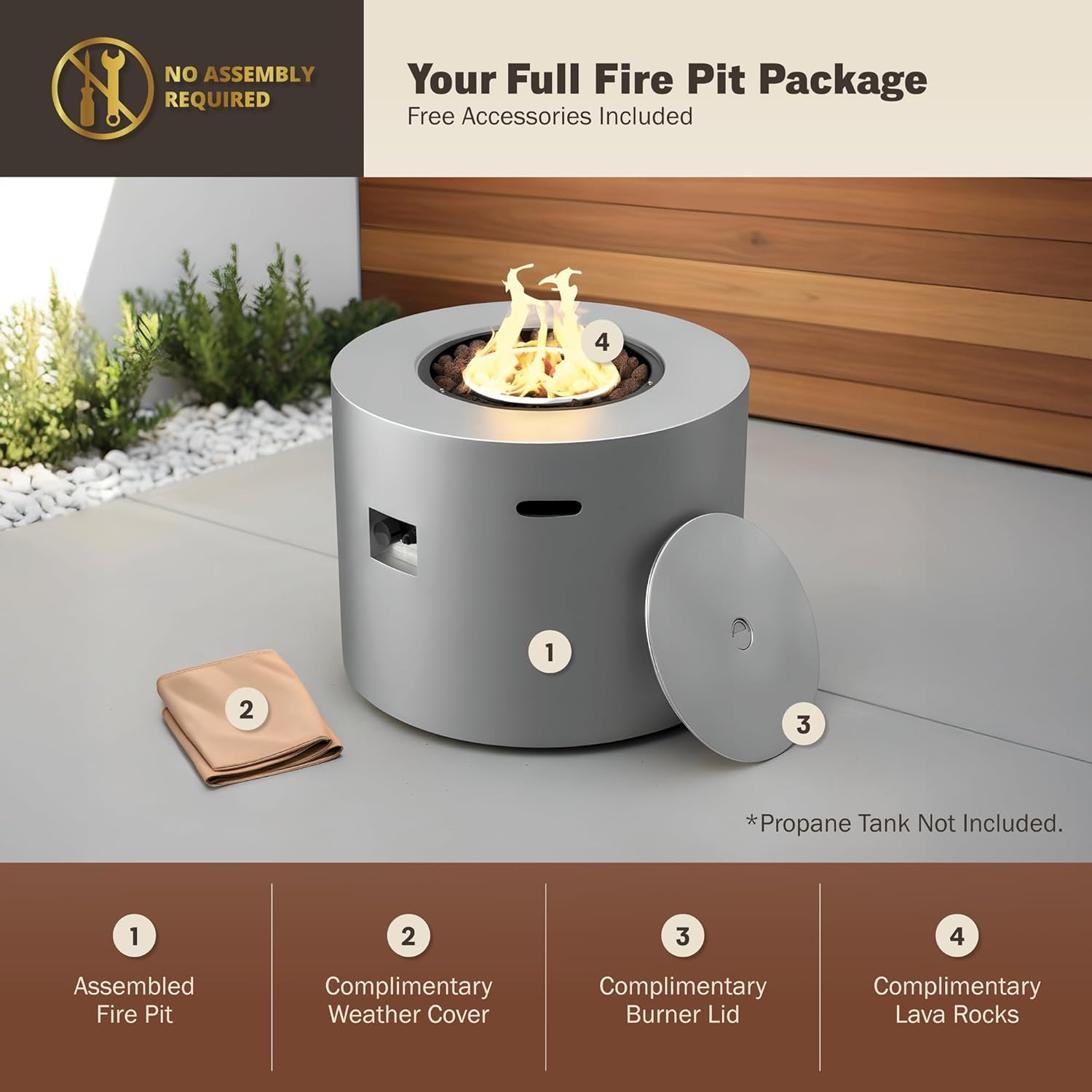 Kinger Home Loren 32-Inch Round Propane Fire Pit Table, Alloy Steel Outdoor Fire Pit with 50,000 BTUs, Certified, Includes a Burner lid, Lava Rocks and Weatherproof Cover