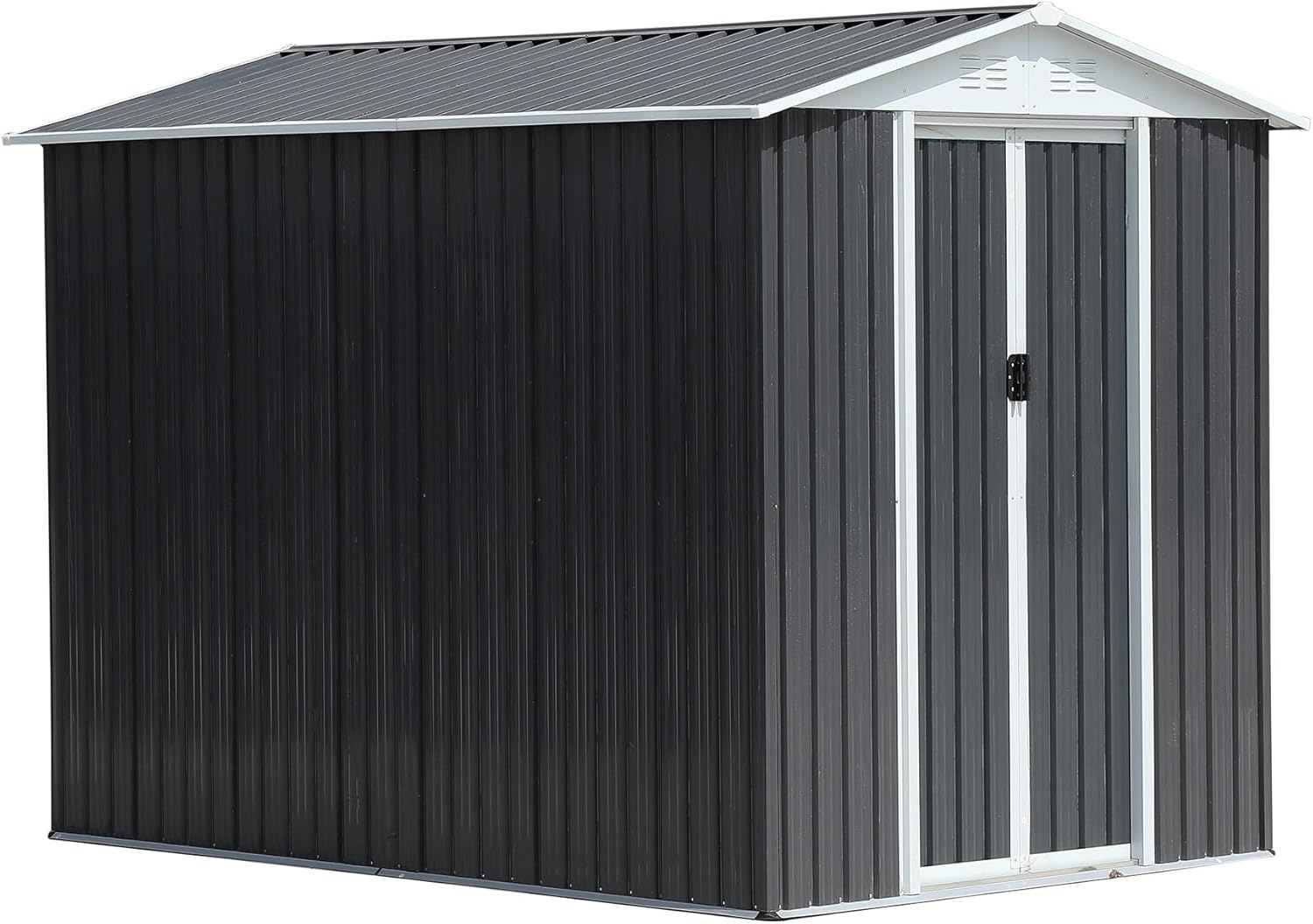6FTx9FT Waterproof Metal Steel Garden Shed with Apex Roof – Grey Outdoor Bike Storage Shed with Aluminum Alloy Frame for Yard, Patio, or Garden