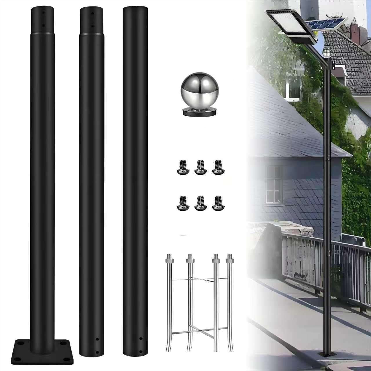 10FT Outdoor Solar Street Light Pole, Heavy Duty Galvanized Steel Lamp Post with Rebar Base, Waterproof for Backyard, Parking Lot, Walkway, Patio, Garden