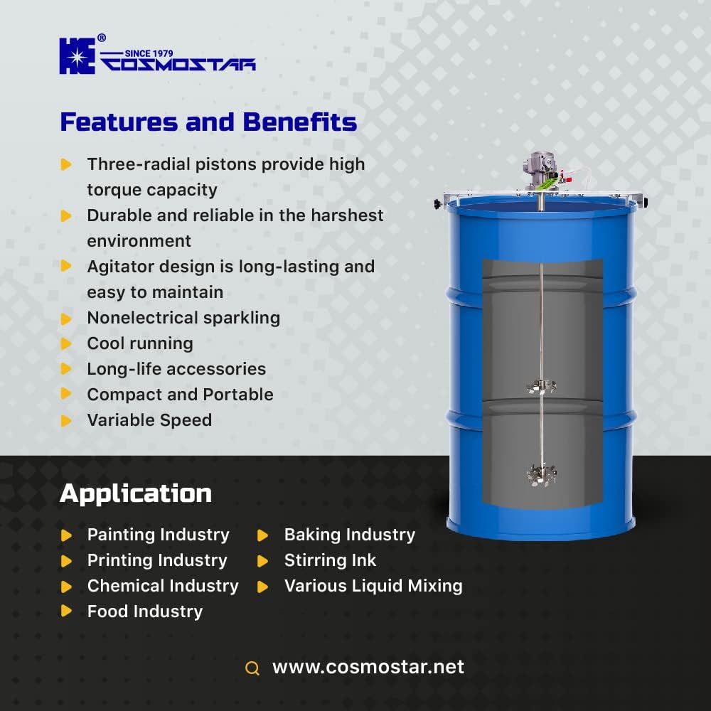COSMOSTAR 1/8HP 55 Gallon Pneumatic Agitator Adjustable Drum Bucket Paint Mixer| Pneumatic Bracket Mixer, Paint Stirring Machine Bracket Air Agitator Paint Mix Tool, Tank Barrel Air Mixer