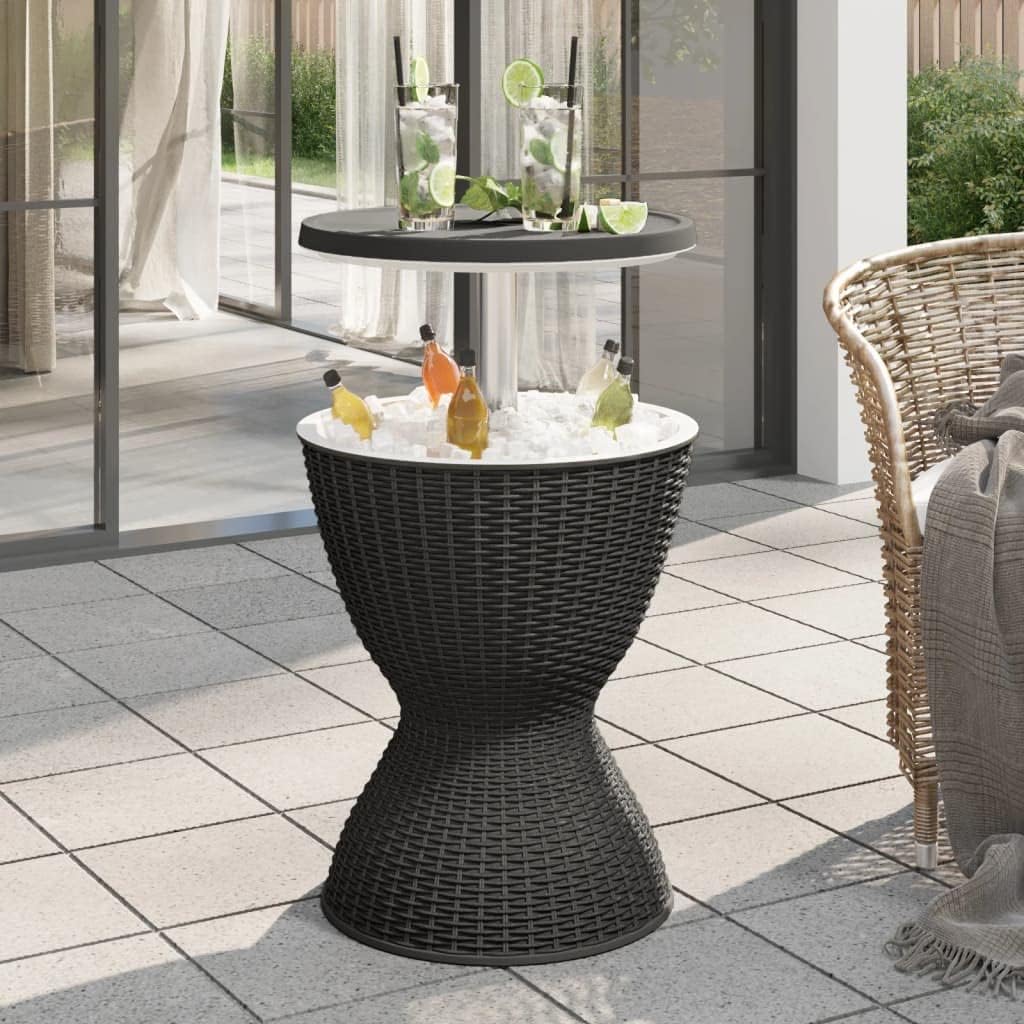 3-in-1 Ice Cooler Table Black Polypropylene,Multifunctional Patio Cooler Table: 3in1 Design for Outdoor Gatherings Garden Tables, Patio Furniture, Outdoor Furniture