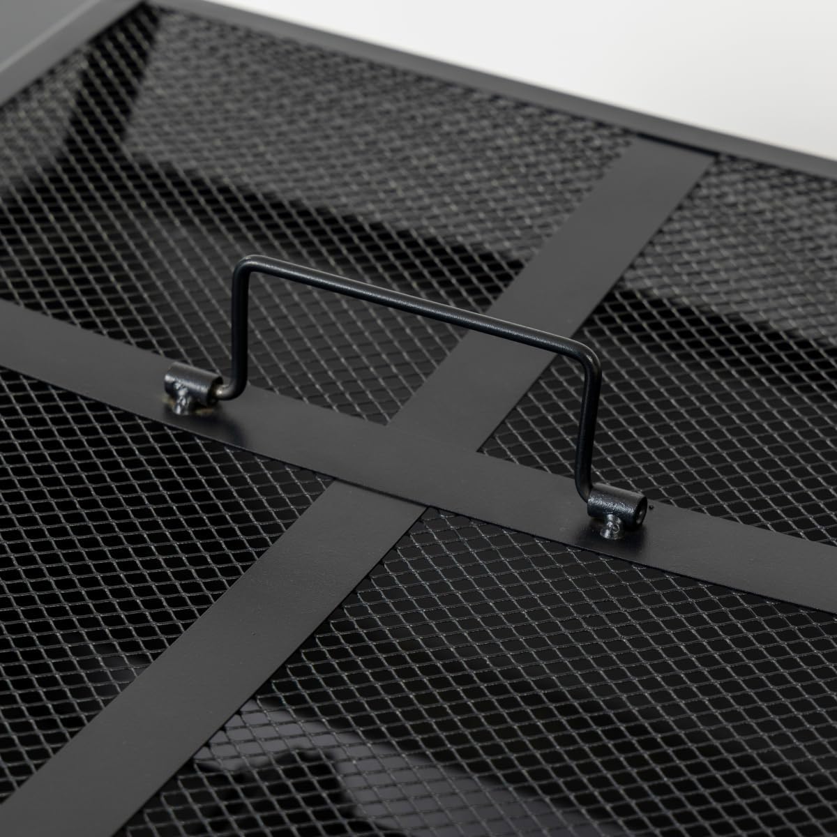 36 Inch Large Round Iron Wood-Burning Fire Pit Table, Black Steel Outdoor Fireplace with Geometric Cut-Out Design, 19.7