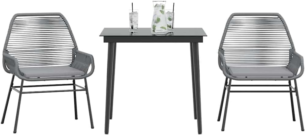 Garden Dining Set, Grey PE Rattan 2-Seater, Removable Covers, Square Table, Weather-Resistant Patio Furniture for Balcony, Outdoor Dining