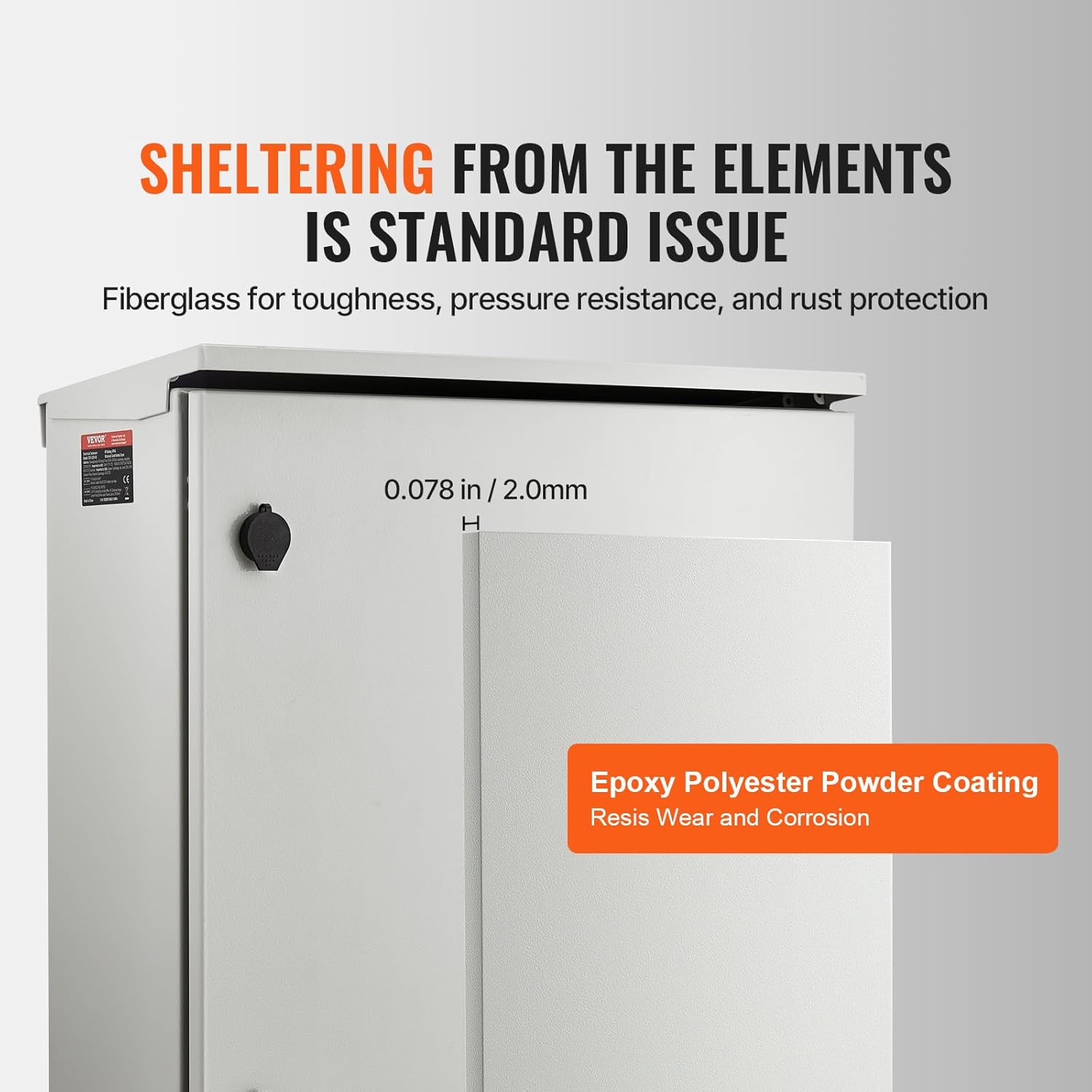 VEVOR Electrical Enclosure, 24'' x 24'' x 8'', NEMA 4 Outdoor Enclosure, IP65 Waterproof & Dustproof Cold-Rolled Carbon Steel Hinged Junction Box for Outdoor Indoor Use, with Rain Hood