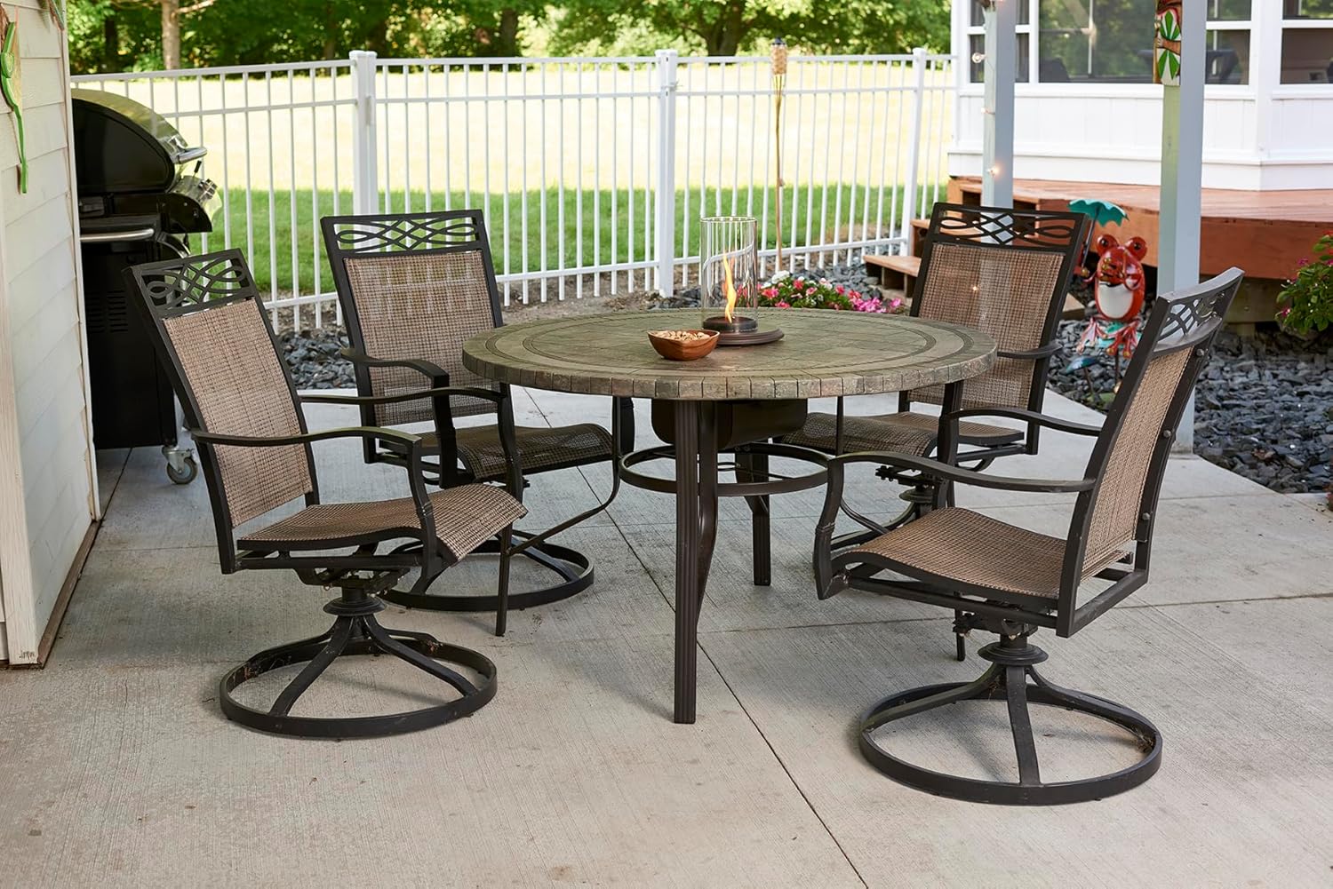 Outdoor GreatRoom Co Tabletop Fire Pit - Glass Lantern for Outside Patio Table with Umbrella Hole - Table Top Firepit Works with 1-Pound Propane Gas Tank for Up to 6 Hours (2,400 BTU)