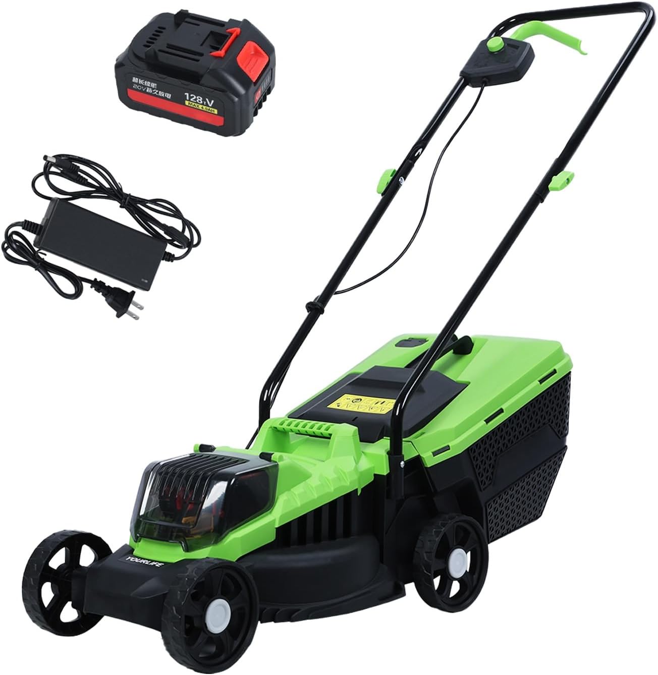 1600W Cordless Mower, Electric Lawn Mower Cordless Lawn Mower, Cordless Push Mower, Battery Powered Lawn Mower for Lawn Care, 30L Grass Tank, 13-Inch Cutting Diameter Green
