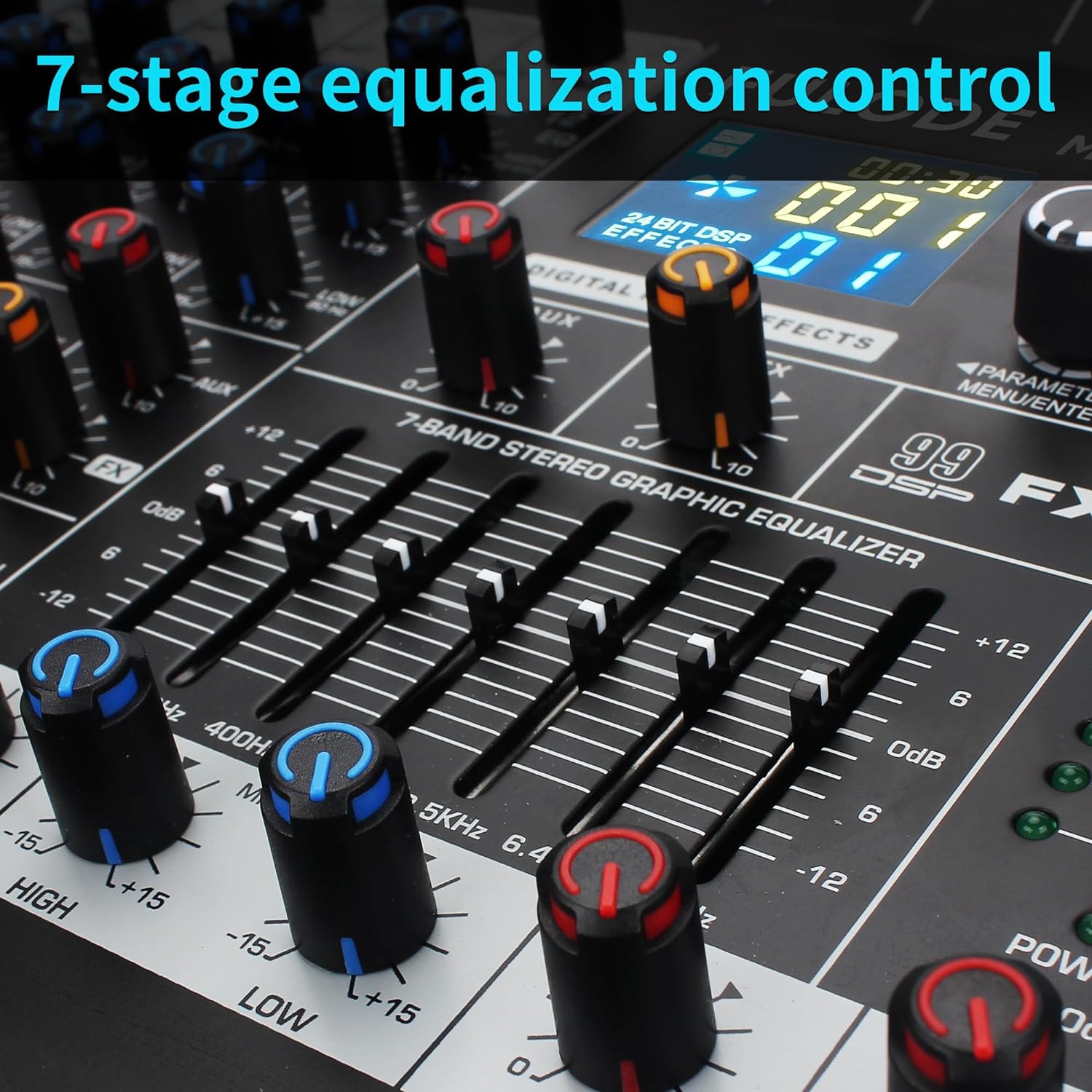 8-Channel Professional Audio Mixer Sound Board Console 99 Bit DSP Digital Processor w/USB Bluetooth MP3 for PC Recording Input, XLR Microphone Jack, 48V Power, DJ Mixer