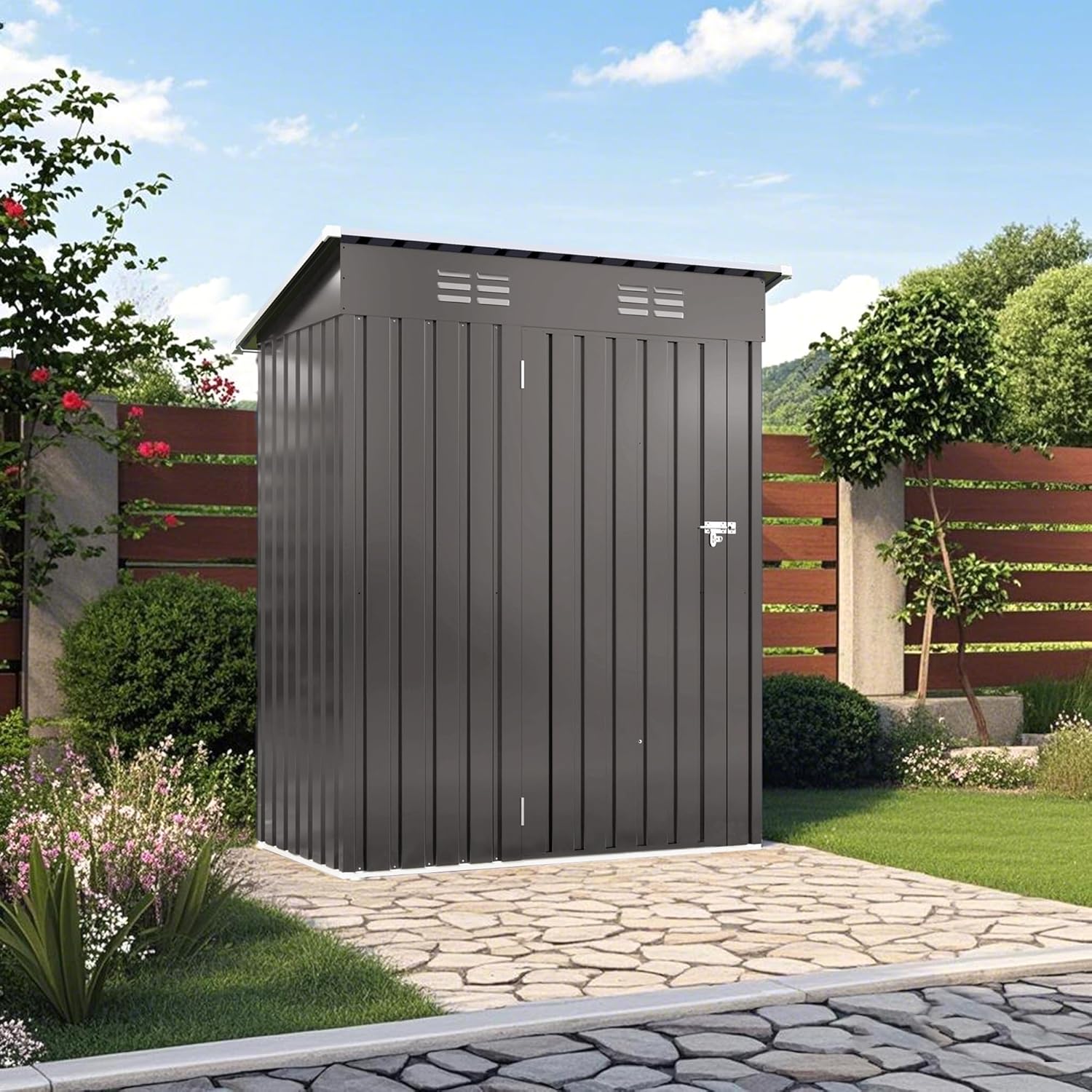 5X3 FT Sheds & Outdoor Storage,Metal Waterproof Tool Sheds with Pitched Roof and Lockable Door,Backyard House Buildings w/Vents,for Garden Sundries Sundries Bike,Gray