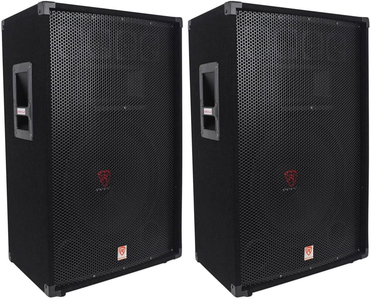 Rockville RSG15 Pair 15-in 1500-Watt Peak / 750-Watt RMS 3-Way Passive DJ/Pro PA Speakers, SpeakON and 1/4-in Inputs, Pole Mountable, 2-Piece