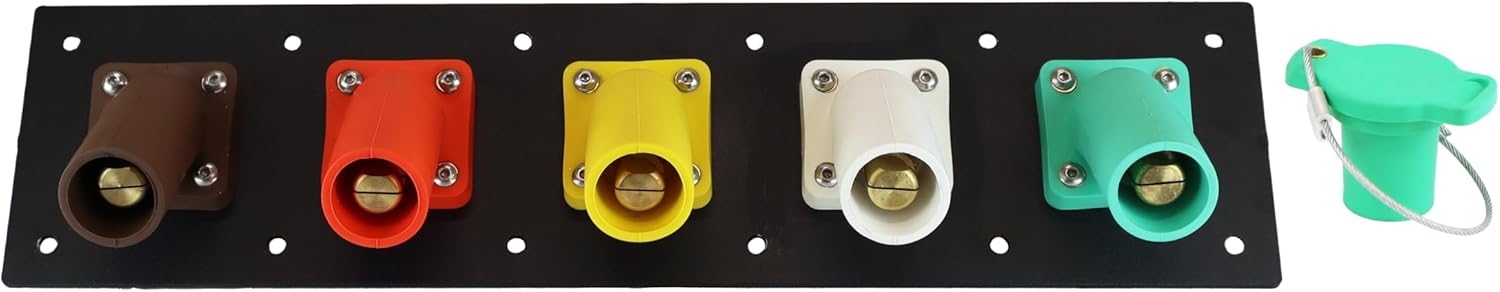 5 Position CAM Lock Panel, 400 Amp, 3 Phase 277/480V, Male, 45°, Double Set-Screw Connections with NEMA 3R Caps and Lanyards, Series 16 CAM Connectors, Power Distribution Panel