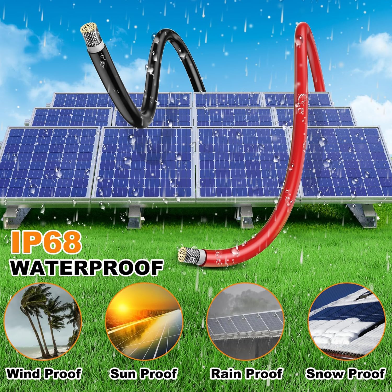 Oududianzi 2x65 Feet Solar Panel Wire, 10AWG Solar Wire Tinned Copper 10 Gauge Solar Cable PV Cable, for Outdoor Automotive RV Solar Panels Boat Marine (65FT Red + 65FT Black)