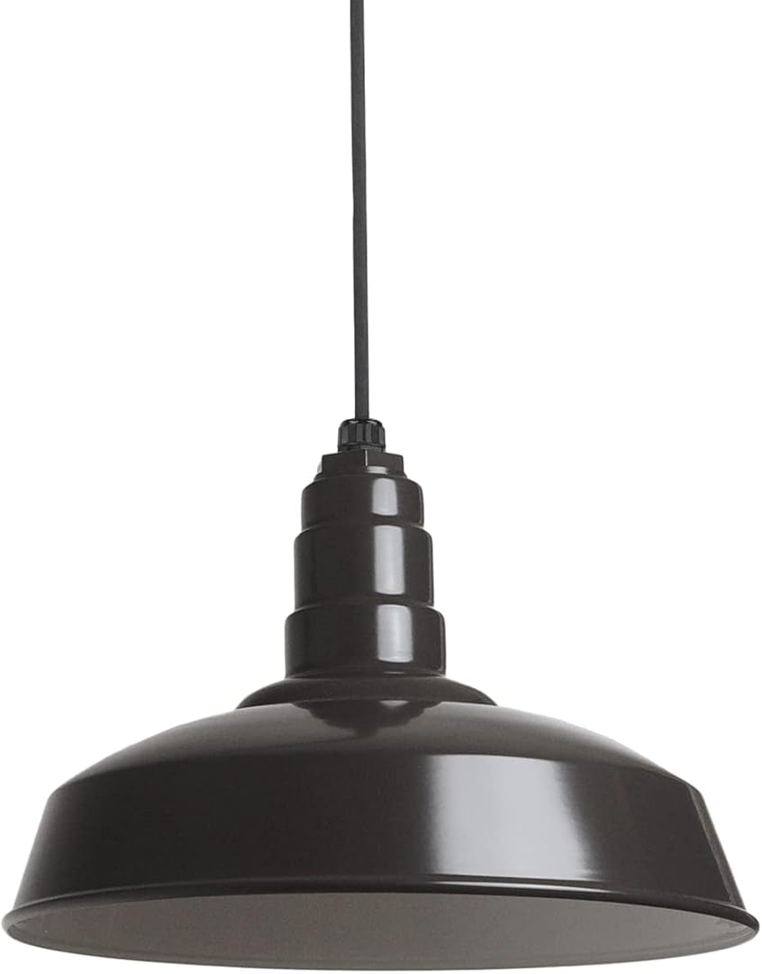 Steel Lighting Co. Carson Barn Light | Ceiling Mounted Pendant | 16 inch Dome | Black Cord | Industrial Style Steel Light Made in America | Dark Bronze Exterior/White Interior