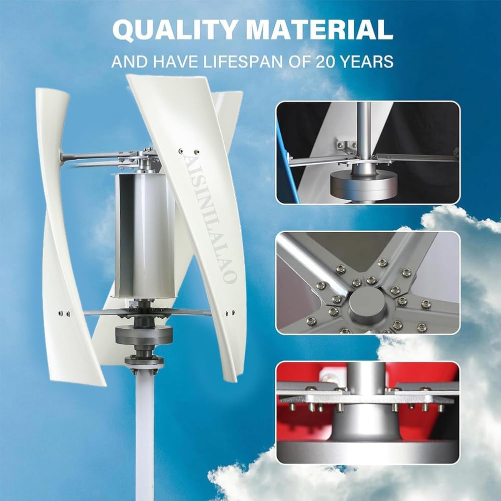 5000W Low Wind Speed Start 3 Blades Vertical Wind Turbine Generator Windmill Kit with Controller 12V 24V 48V Noise Free Portable Outdoor Wind Turbine Generator