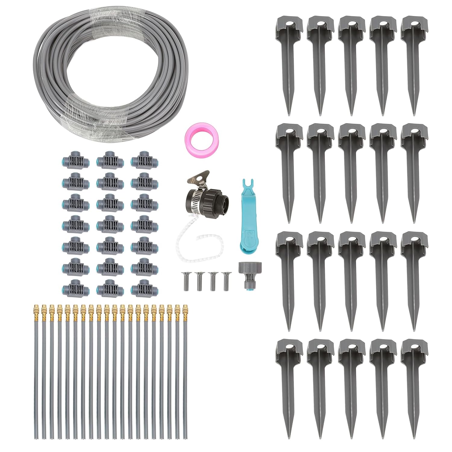 Peoyoo 82ft Garden Watering System with Rotatable Misting Nozzle and PVC Tubing Hose for Lawn, Garden, Courtyard, Greenhouse, Cooling, Watering, Landscaping Drip Irrigation