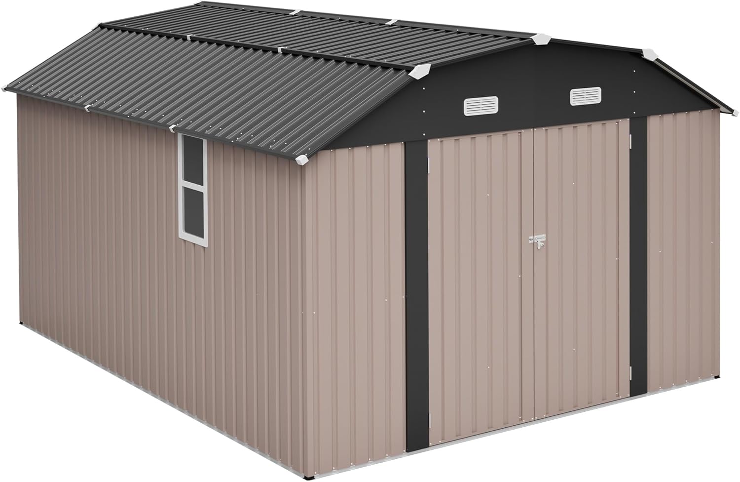 10' x 12' Metal Outdoor Storage Shed with Floor Frame Kit – Heavy Duty Tool Shed, Weather-Resistant & Spacious Design for Backyard, Garage Organization & Multi-Use