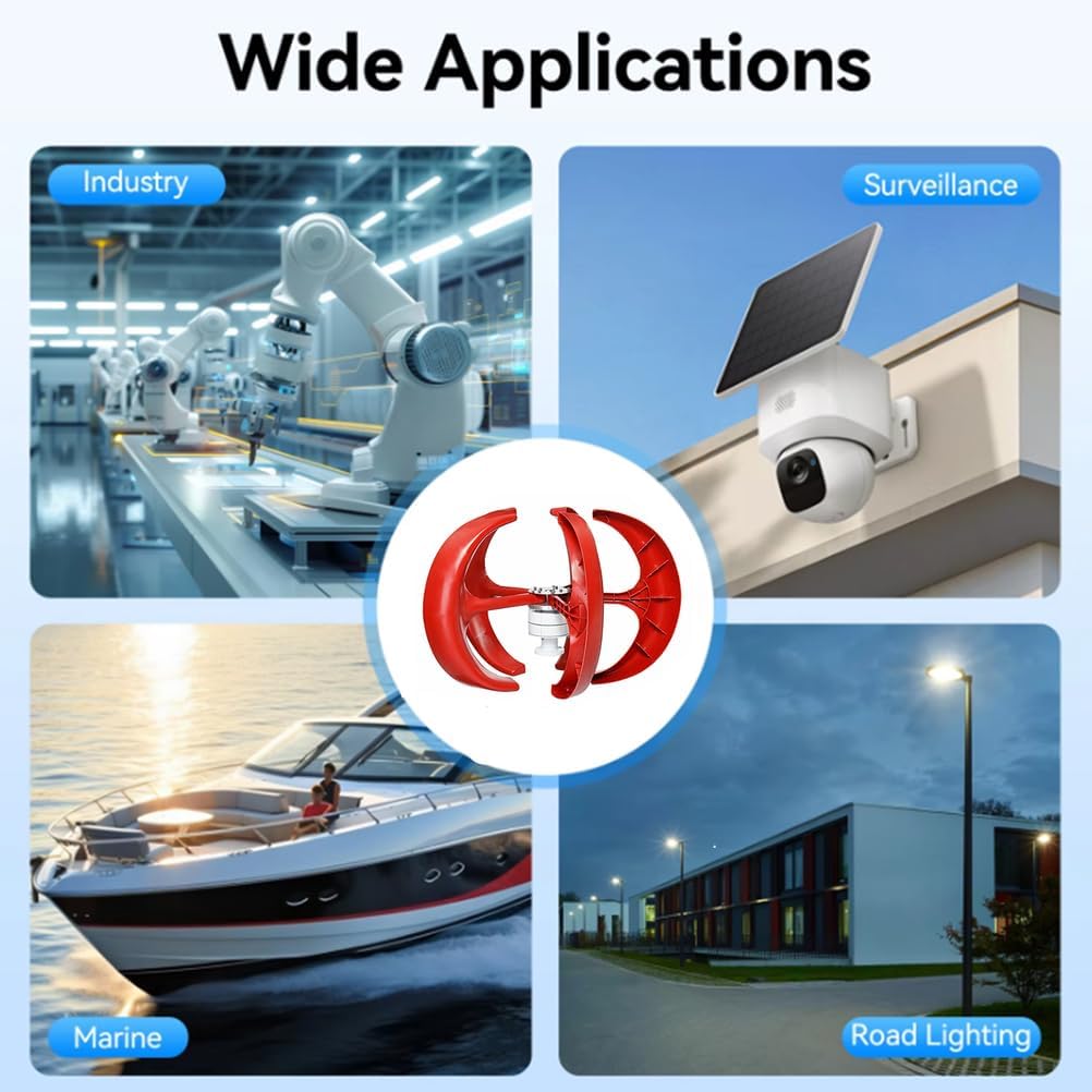 3000W Wind Turbine Generator Kit for Outdoor Use Red 12V/24V/48V/220V Vertical Lantern Noiseless Generator Windmill with Controller and Power Inverter Converter