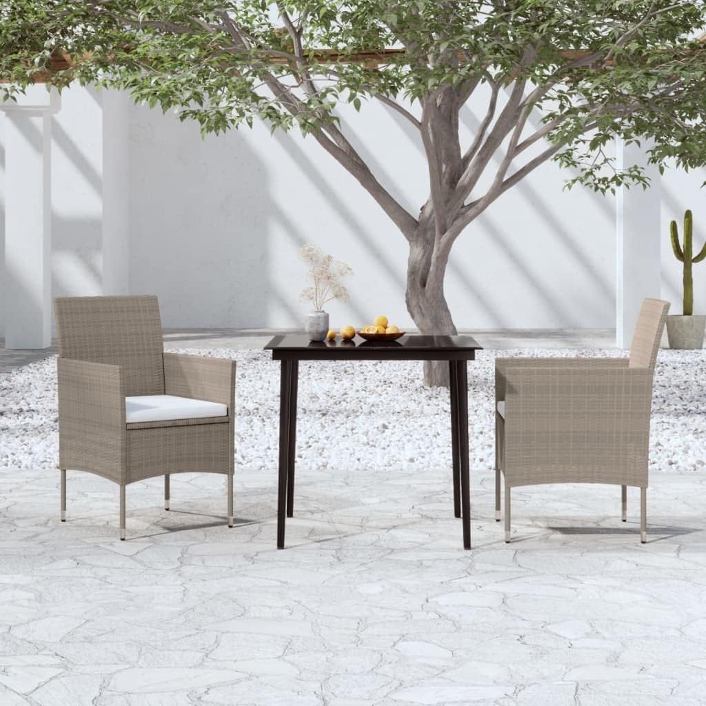 3 Piece Patio Dining Set with Cushions Beige and Black,Outdoor Dining Set with Rattan Chairs and Sturdy Steel Frame for Patio and Garden Use Patio Furniture Sets, Outdoor Furniture Sets